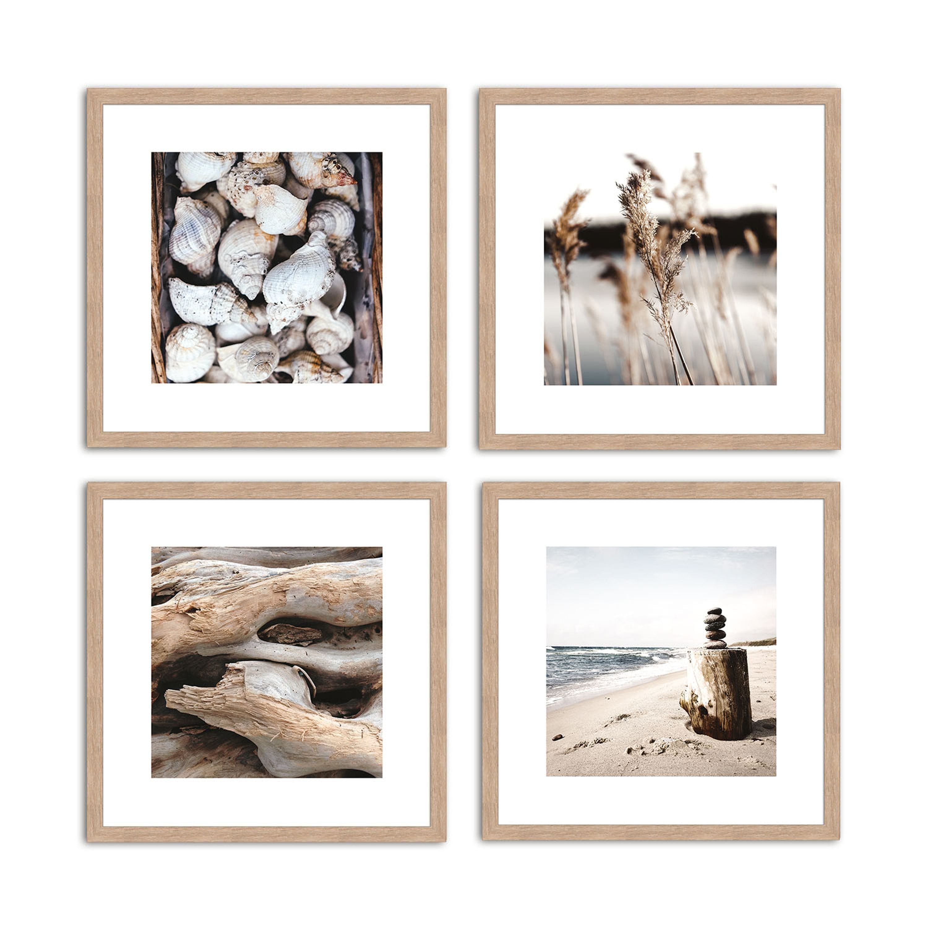 artissimo Bild mit Rahmen Design-Poster-Set mit Rahmen 4x30x30cm Bilder-Set gerahmt Strand Meer, Strand und Meer: Detailaufnahmen