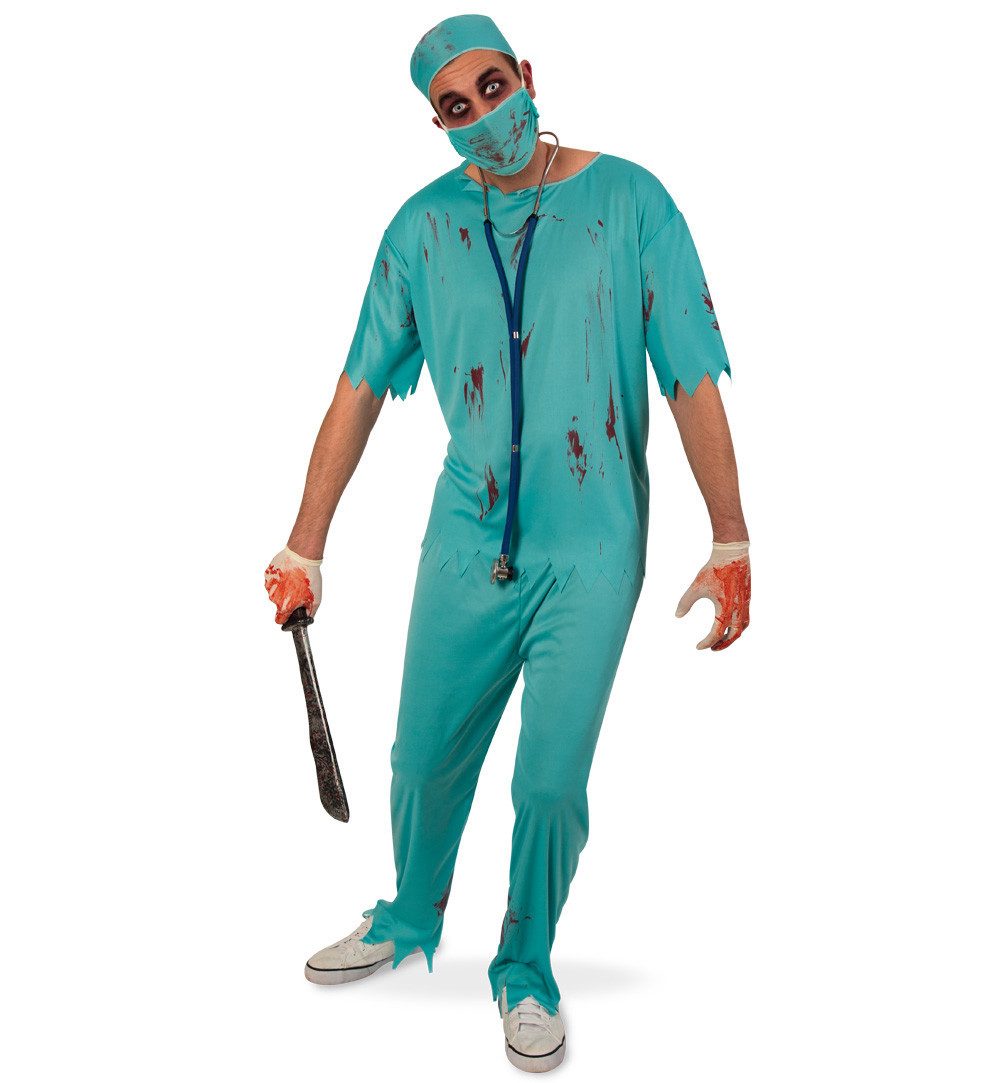 Zombie-Kostüm Horror Zombie Chirurg Arzt Anzug Maske und Haube Halloween Karneval