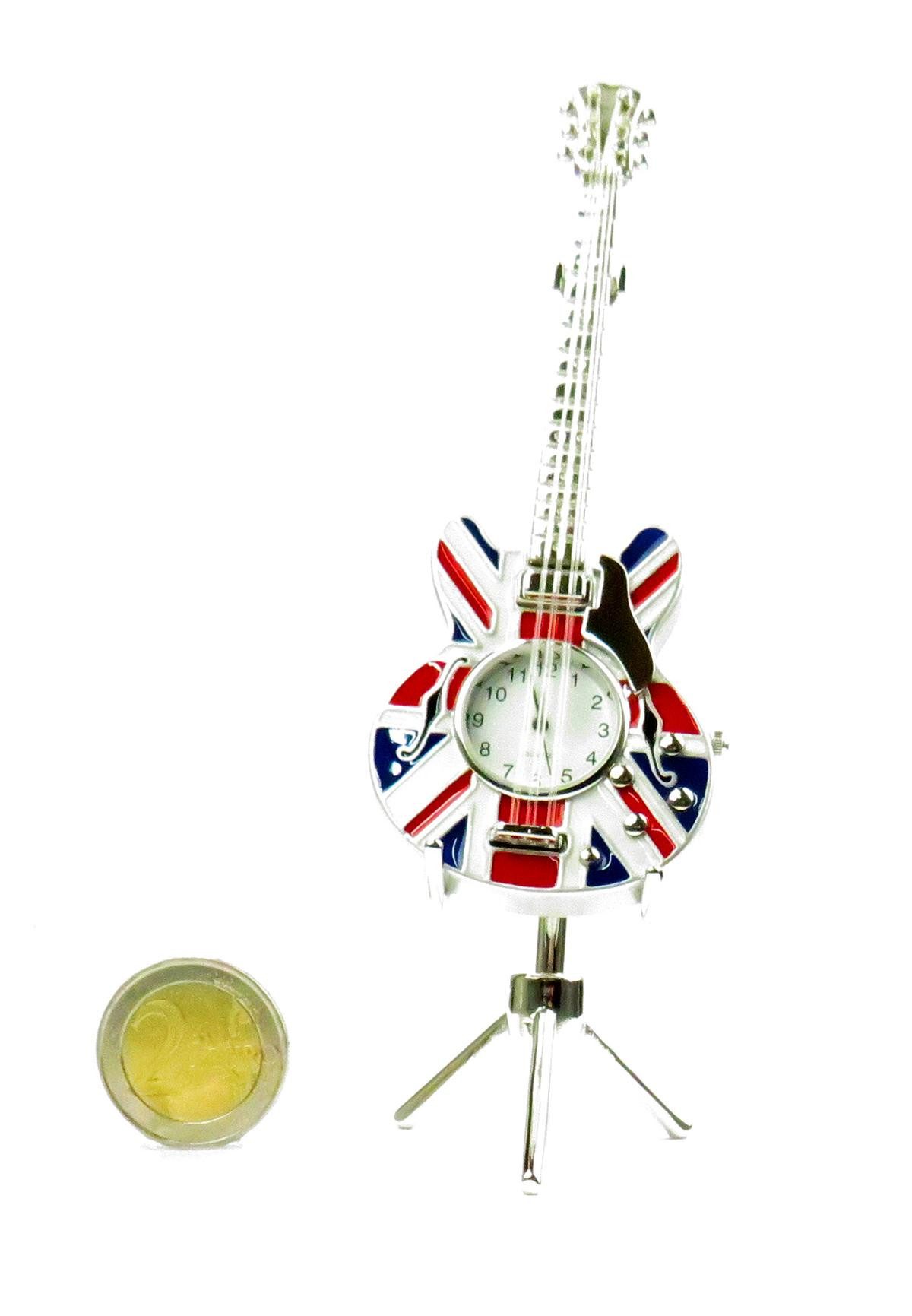 Standuhr Siva Clock Guitar Union Jack Quarzuhr aus Metall im Gitarren Design