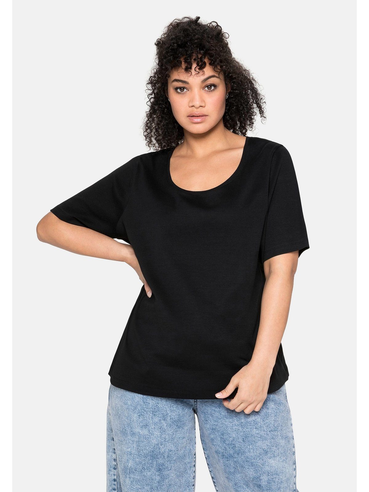 großer Release-Sale Sheego T-Shirt aus Große schwarz reiner Größen Baumwolle