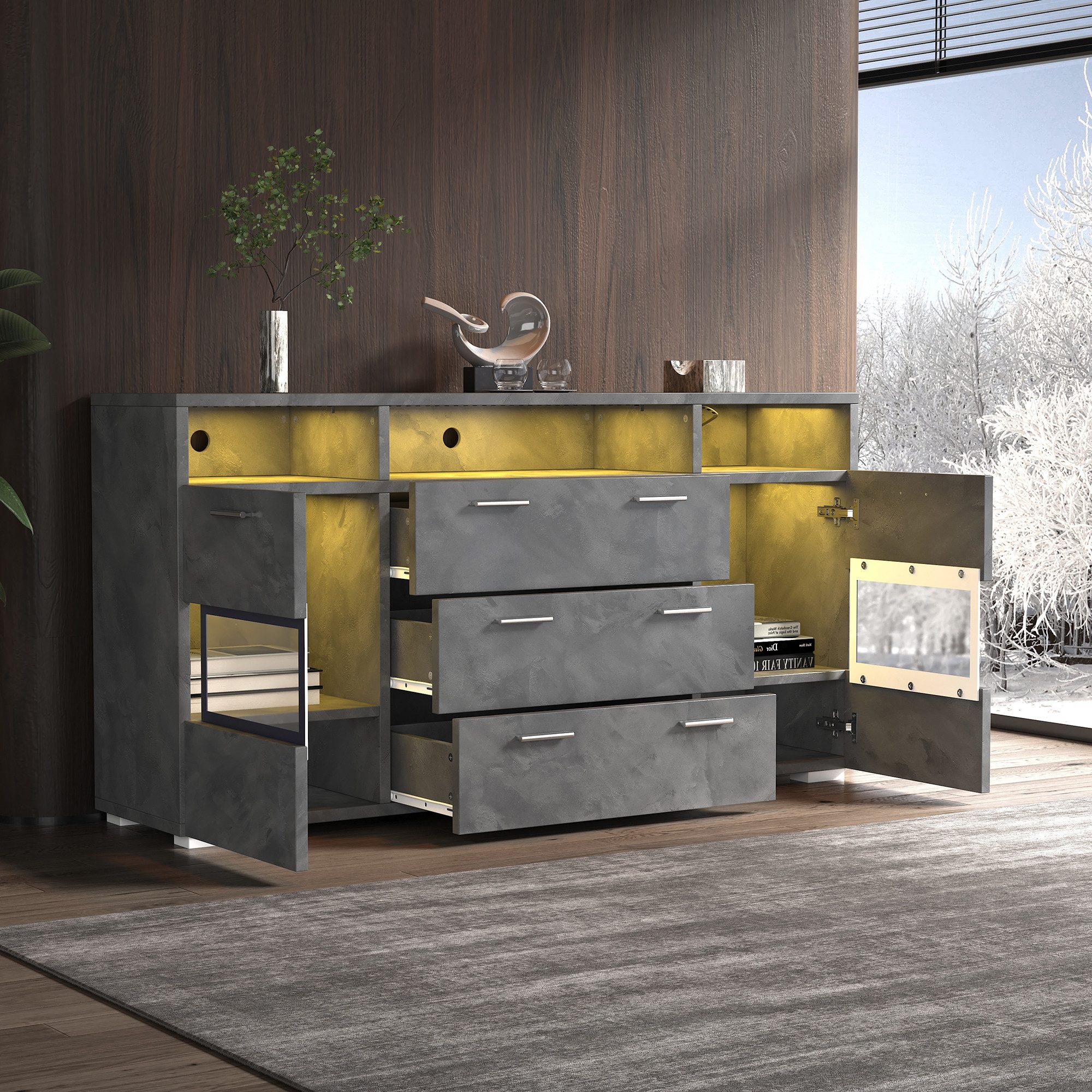STILVORA Sideboard Beistellschrank mit 3 Schubkästen& günstig online kaufen