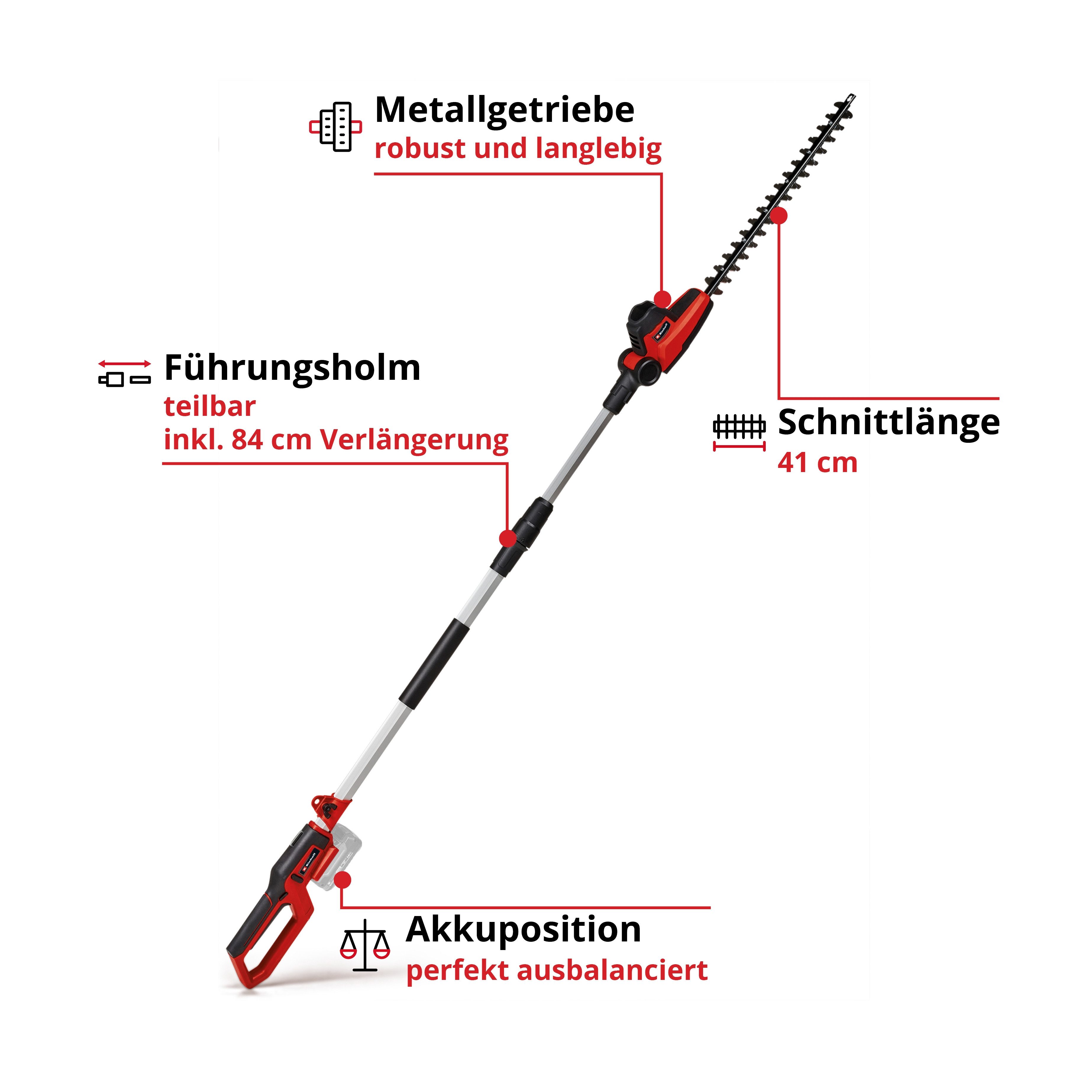 Einhell Akku-Heckenschere mit Teleskopstab GC-HH 18/45 Li T, inkl. PXC-Starter-Kit 18V 2,5Ah