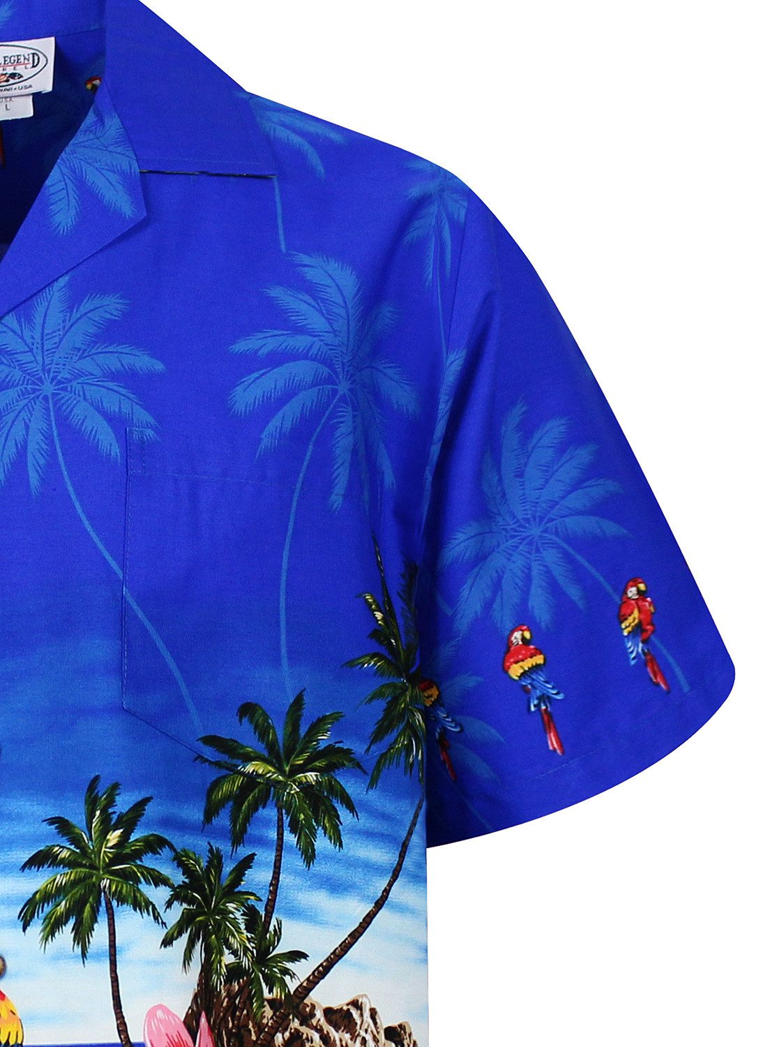 Pacific Legend Hawaiihemd Papagei mit Schwarz Original Hawaiihemd mit 100% Kokosnuss-Knöpfen