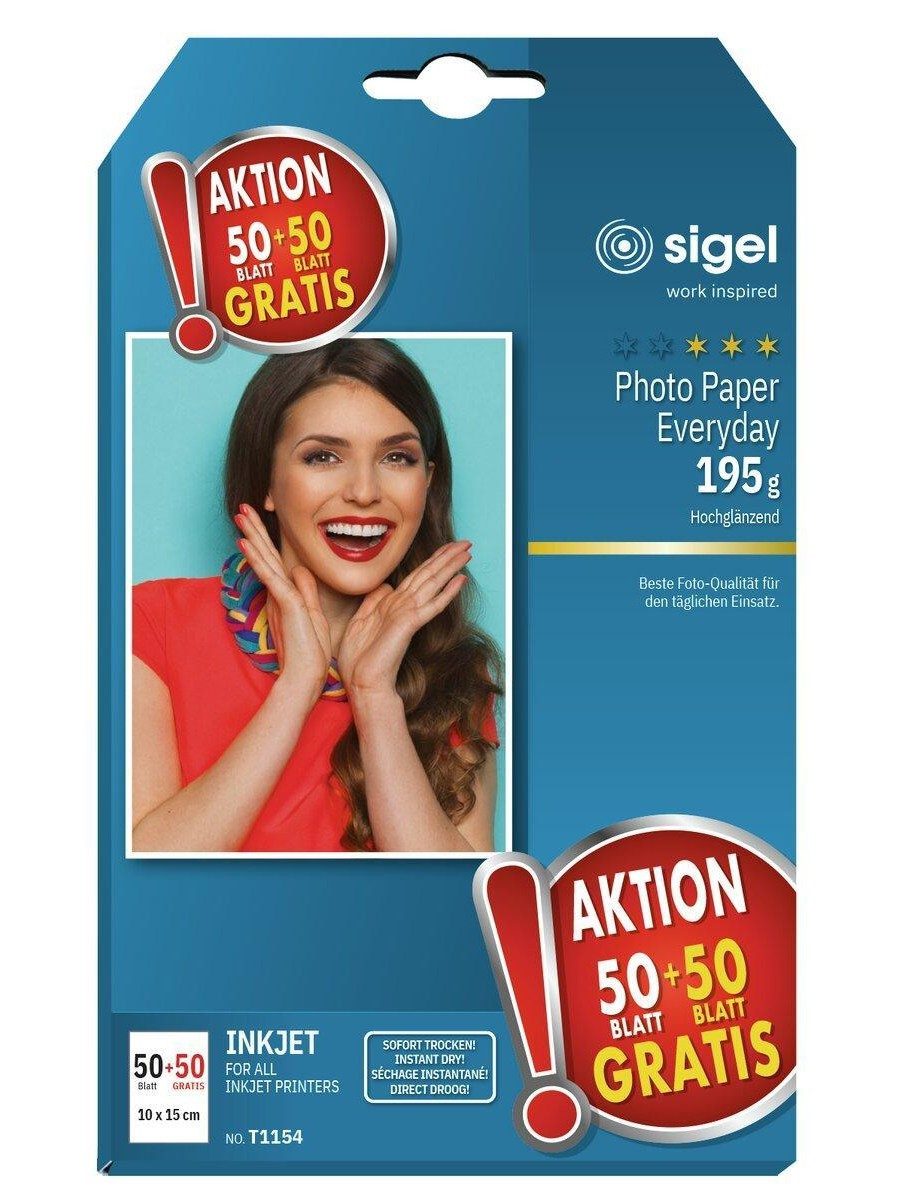 Sigel Fotopapier Fotopapier 10x15 cm hochglänzend weiß 195 g/m² 100 Blatt