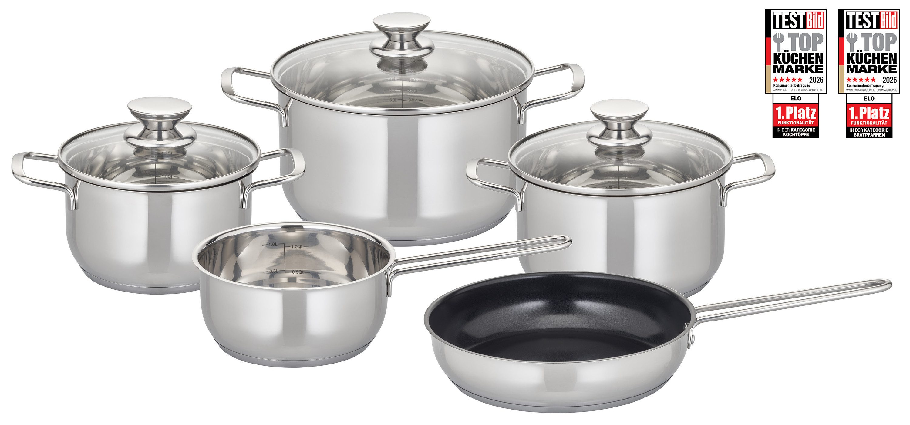 Elo Topf-Set Elo Therm Topfset 5-teilig, Edelstahl (Set, 8-tlg), Volumenskala