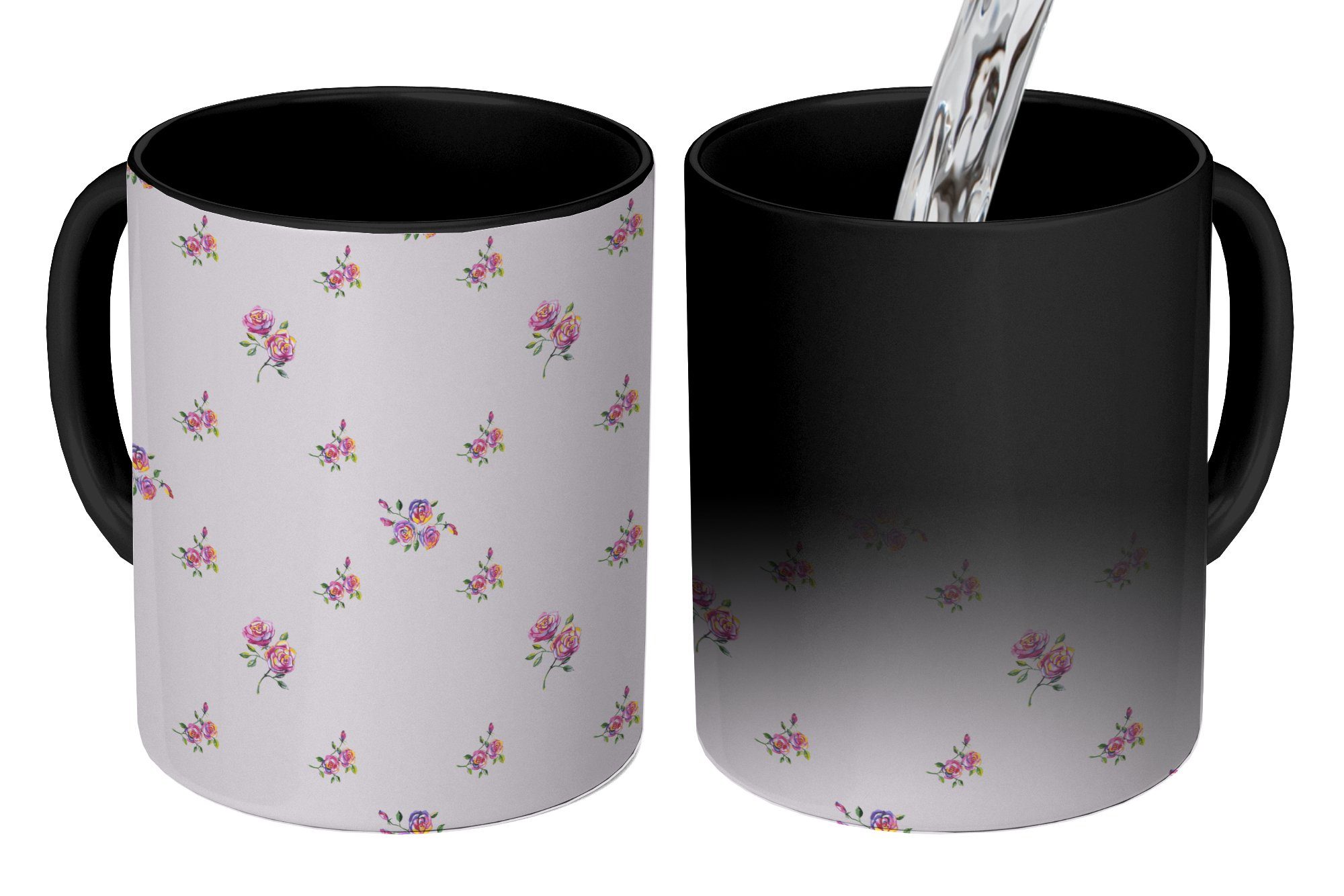 MuchoWow Tasse Muster - Rosen - Blumen, Keramik, Farbwechsel, Kaffeetassen, Teetasse, Zaubertasse, Geschenk | Tassen