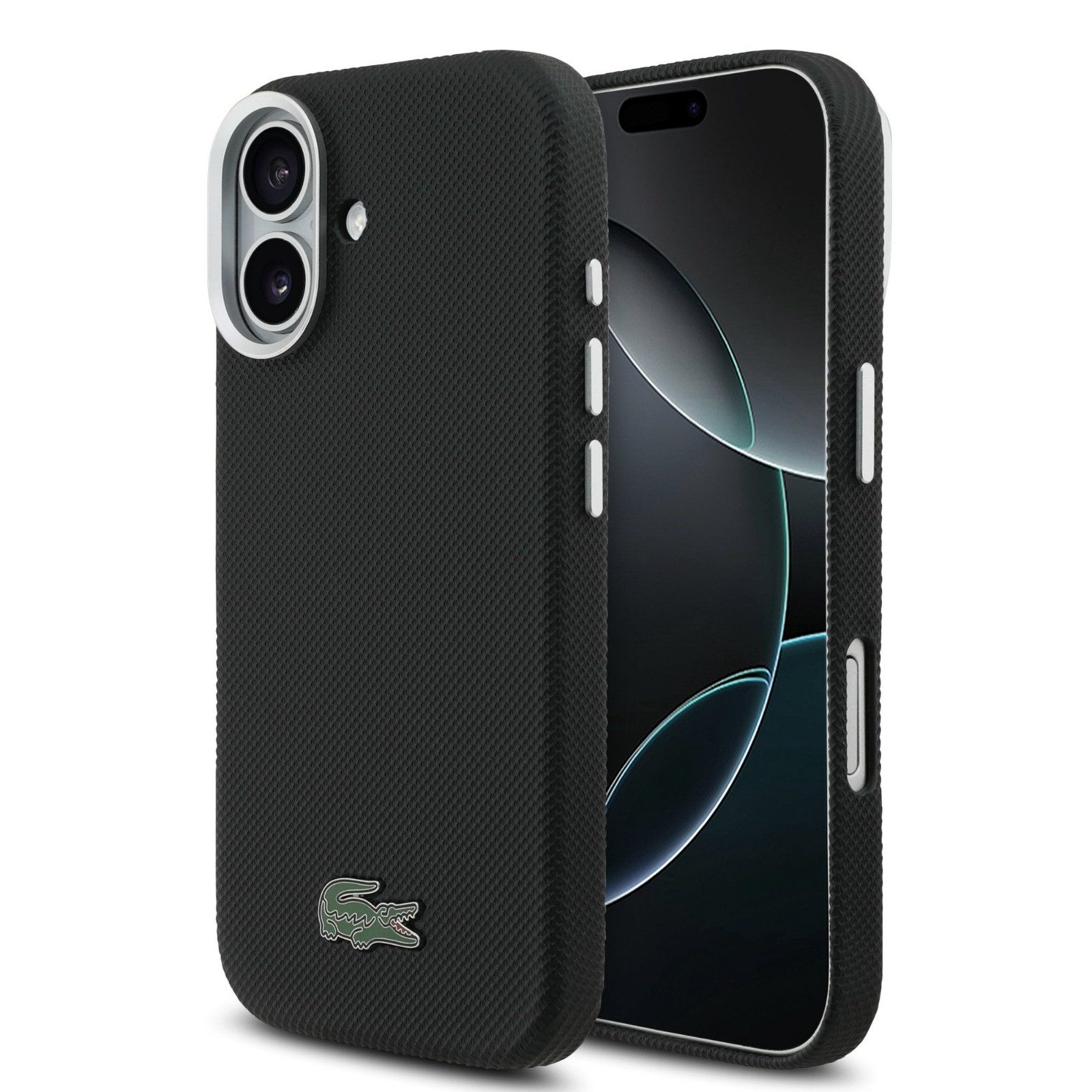 Lacoste Handyhülle iPhone 17 Kunstleder schwarz Logo Krokodil Magsafe 6,3 Zoll, Kantenschutz