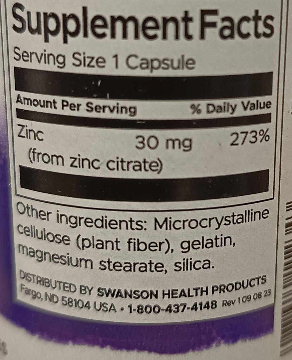 Swanson Health Products Swanson Zink Citrat 30 mg - 60 Kapseln Kapseln