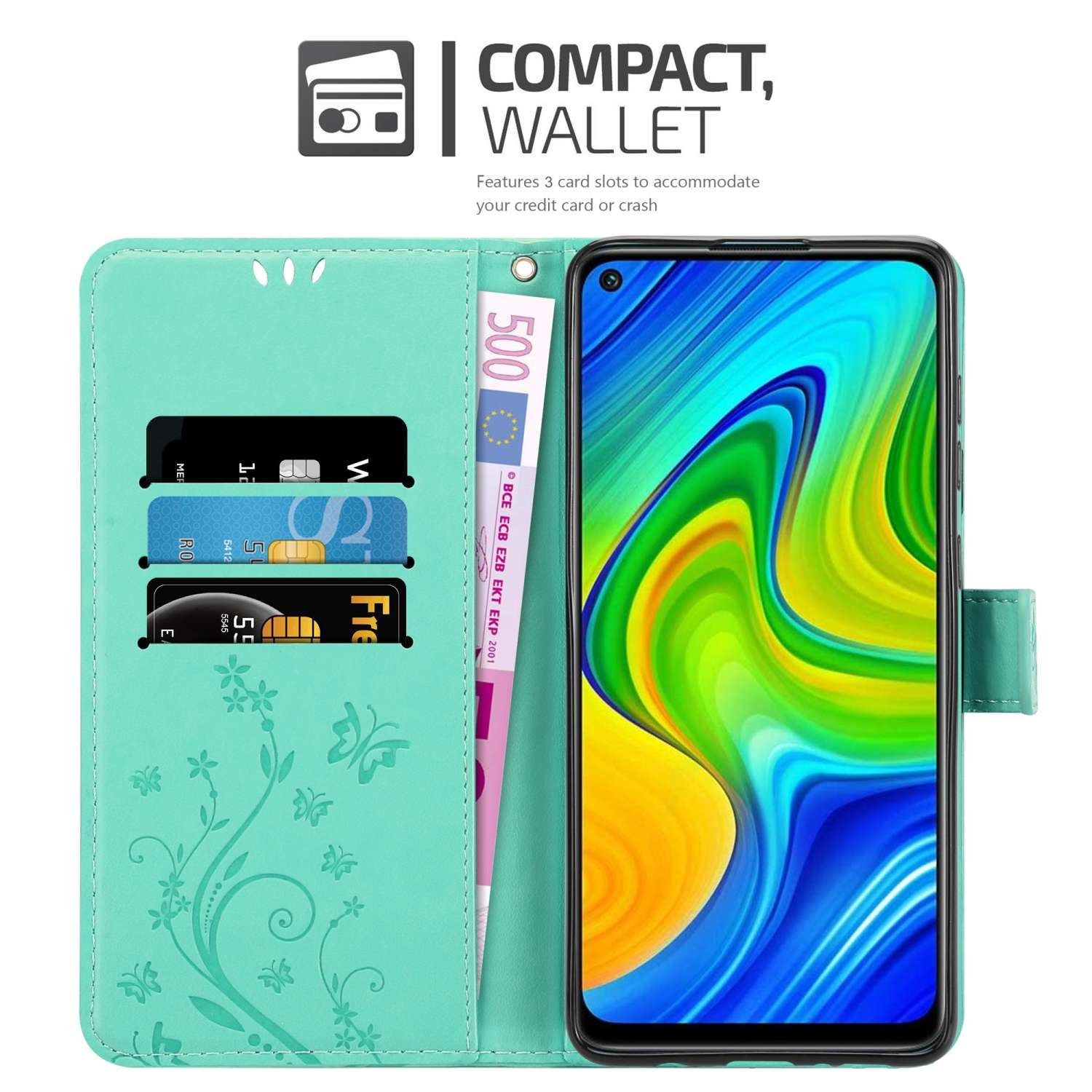 Cadorabo Handyhülle für Xiaomi RedMi NOTE 9 Hülle Xiaomi RedMi NOTE 9, Hülle Schutzhülle Blumen Flower mit Standfunktion Kartenfach Magnet