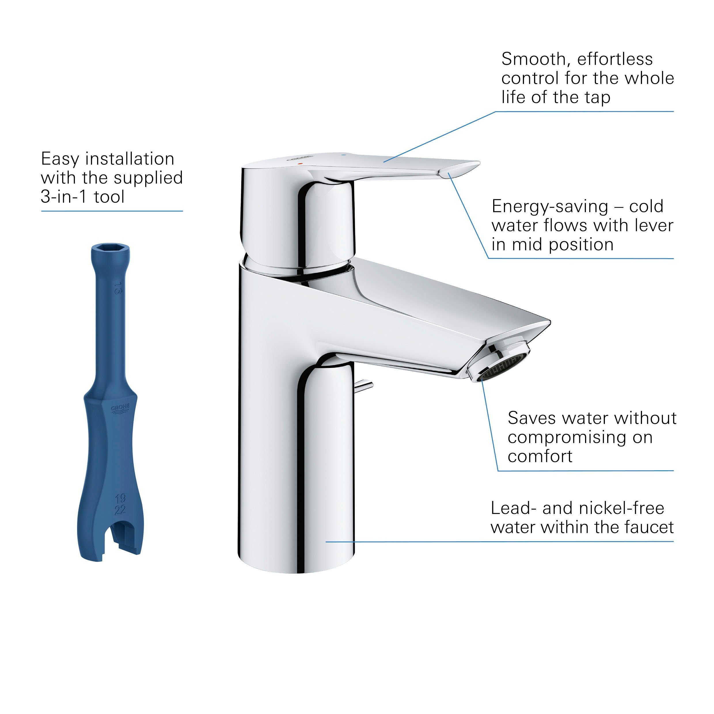 Wassersparfunktion Grohe Waschtischarmatur mit Start