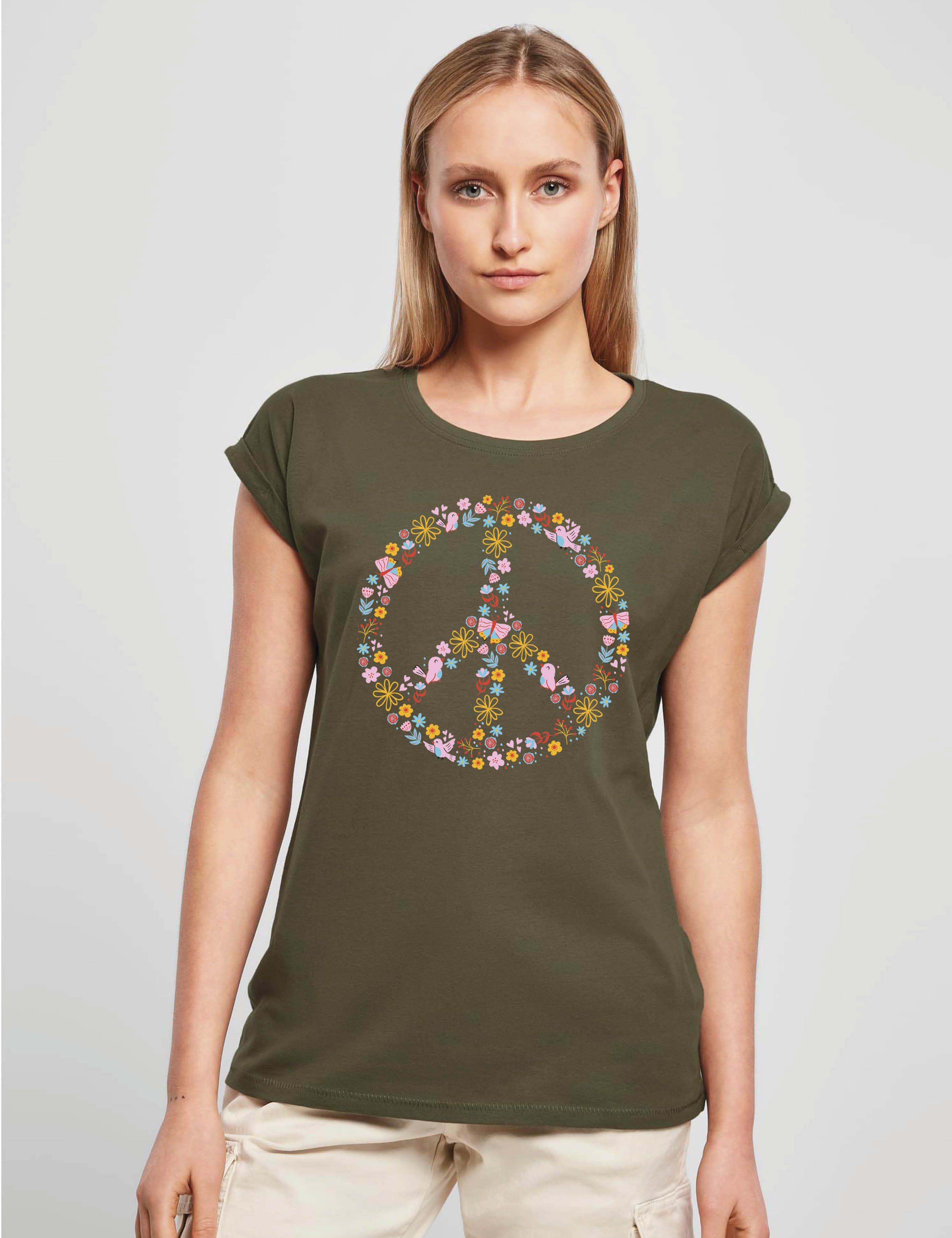 Youth Designz Print-Shirt "Peace Flowers" Damen T-Shirt Statement Geschenk Frauen Motiv mit stylischen Retro Aufdruck