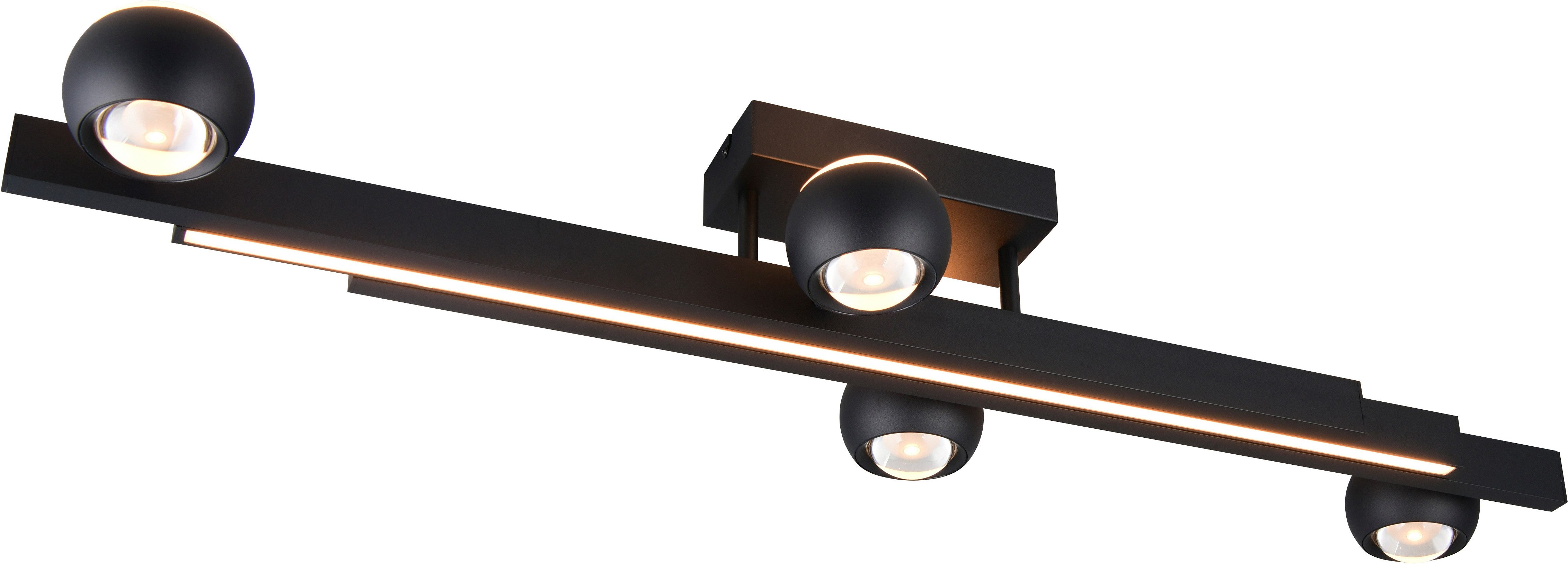 Musterring LED Deckenleuchte CANNON, 4-flammige LED Deckenlampe 36W 4150Lumen 2300-4000K CCT, CCT - über Fernbedienung, Dimmfunktion, Memoryfunktion, Nachtlichtfunktion, LED fest integriert, Farbwechsler, warmweiß - kaltweiß, mit Fernbedienung, ausziehbar, schwenkbare Lichtkegel, dimmbar Memory