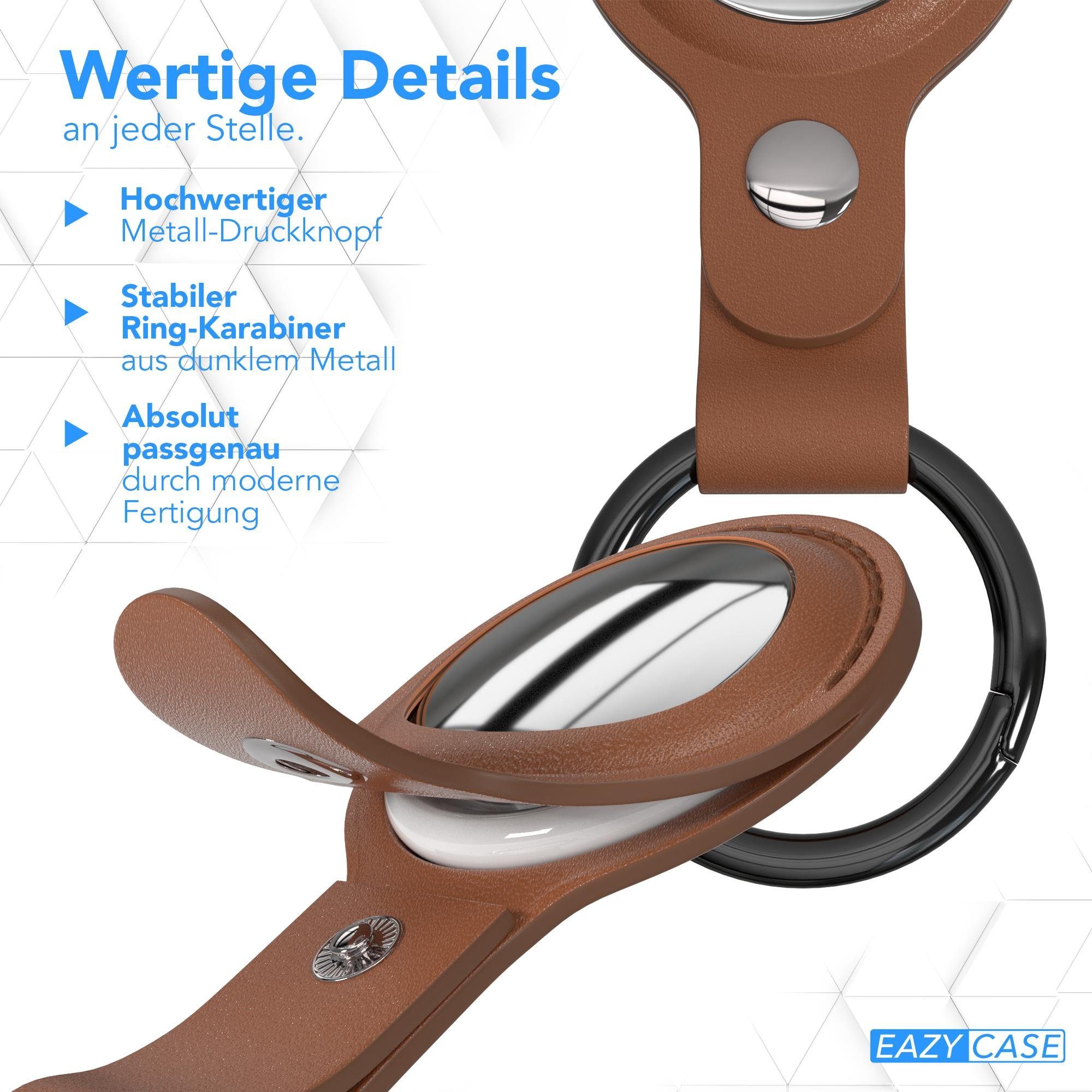 EAZY Airtag kompatibel Schutz aus mit Kunstleder Anhänger Apple Kratzfest Hülle CASE Braun Schlüsselanhänger AirTag, Schlüsselanhänger