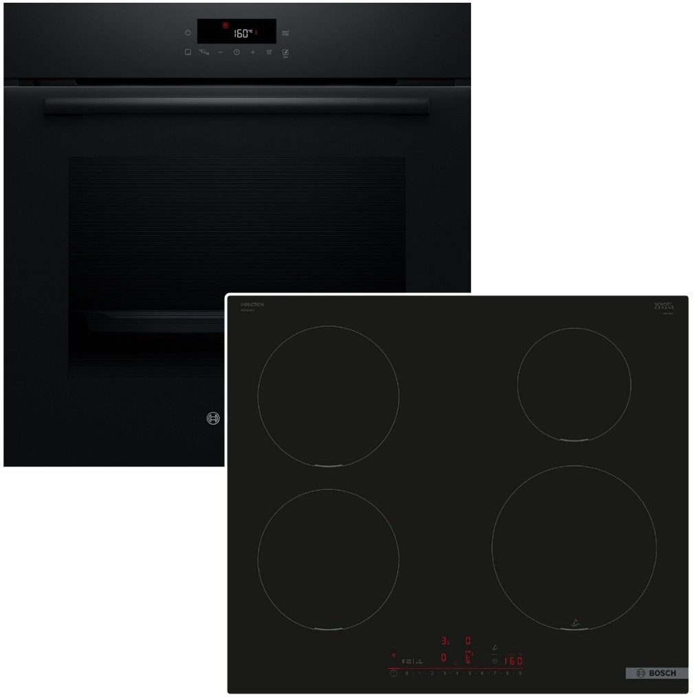 BOSCH Backofen-Set 3D-Heißluft Pyrolyse + Induktionskochfeld Home Connect PowerBoost, mit Nein, Pyrolyse-Selbstreinigung Hydrolyse