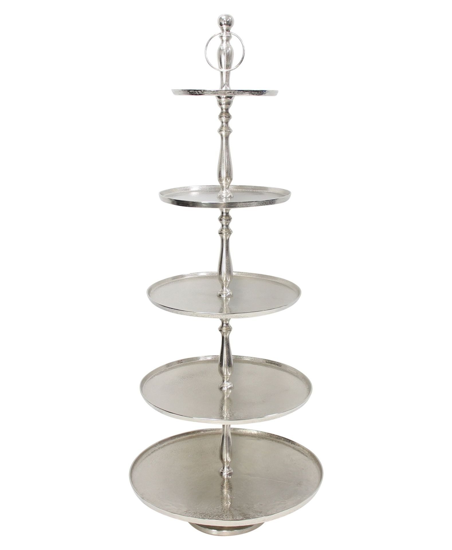 Dekoleidenschaft Etagere "XXL" Aluminiumguss silber, 5 Etagen, Tortenständer 147 cm hoch, Aluminiumguss, Obstetagere, Metall-Etagere, Dekoständer, Servierständer, Deko Regal