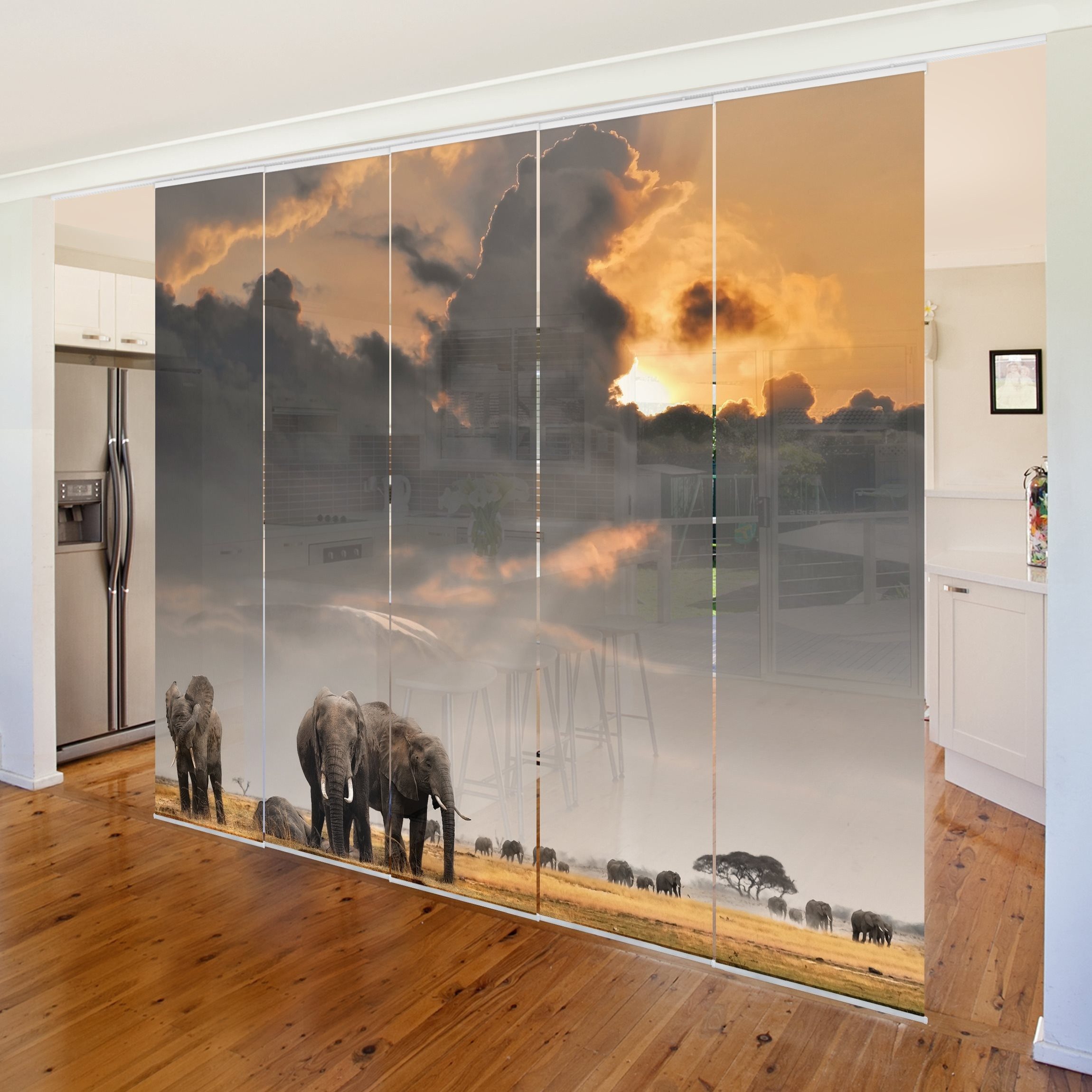 Bilderdepot24 Schiebegardine modern Flächenvorhang blickdicht Elefanten günstig online kaufen
