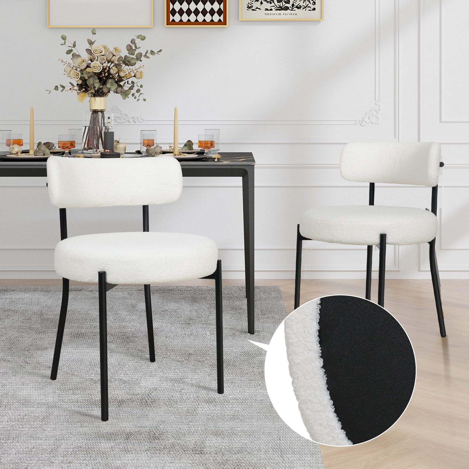 Puluomis Esszimmerstuhl (2/ 4/6er Set Bouclé mit Rückenlehnen, Polsterstühl günstig online kaufen