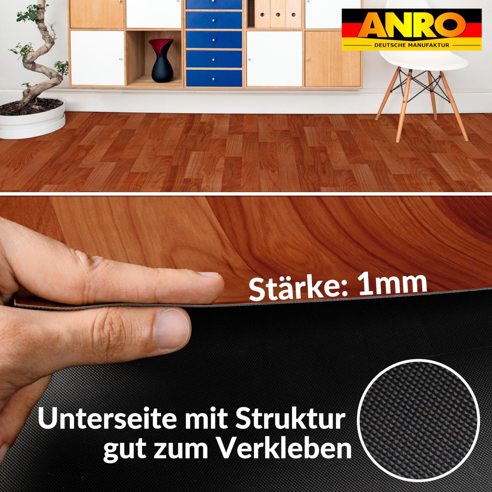 ANRO Vinylboden IMOS Bodenbelag Holzimitation Linoleum PVC-Bodenbelag gerollt, Feuchtigkeitsbarriere feine Optik, Wasserbeständig Langlebig PVC Matte in Größe: 100x140cm