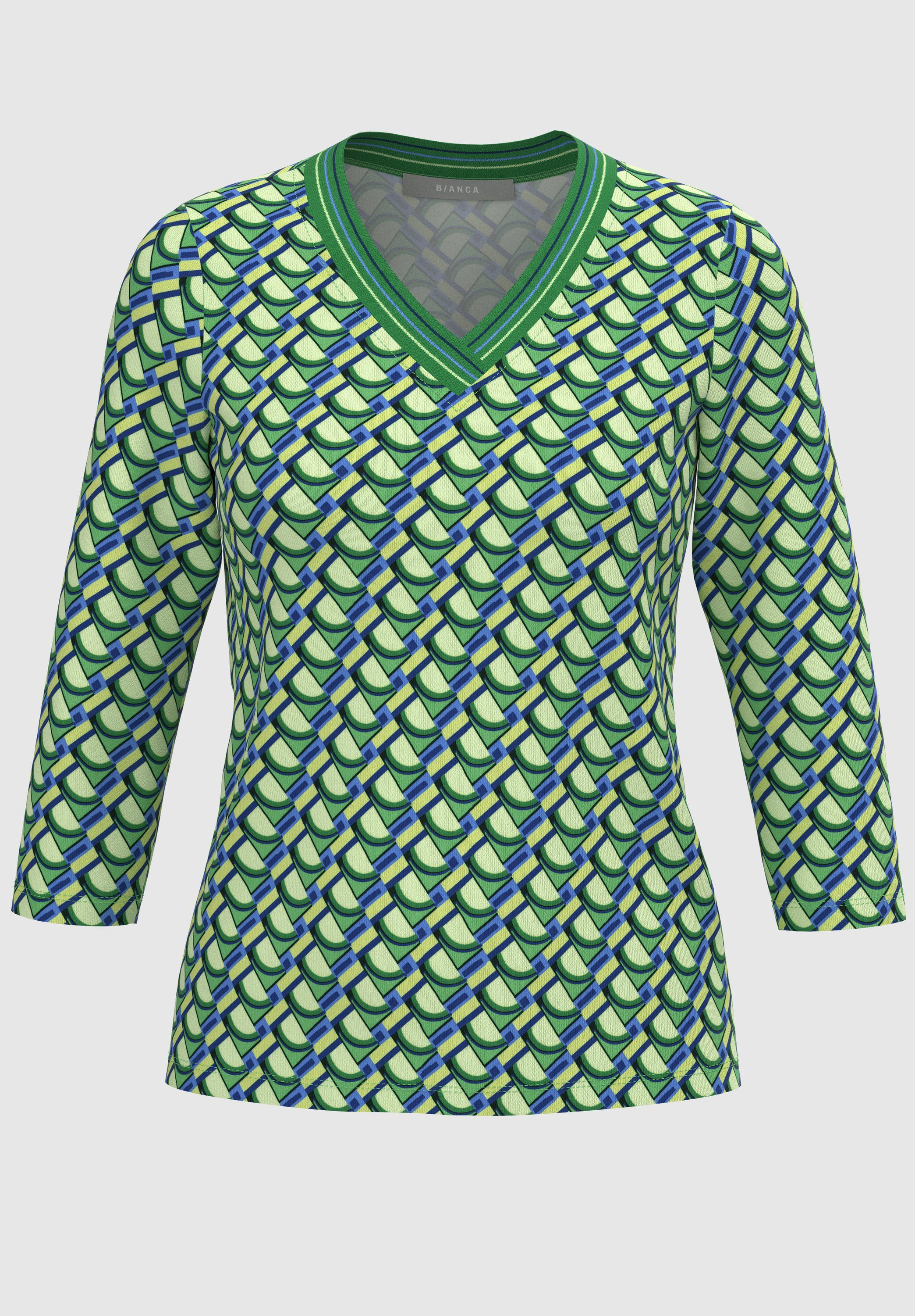 bianca Print-Shirt EMILY mit modischem Druck und abgesetzten Strickbündchen green mix