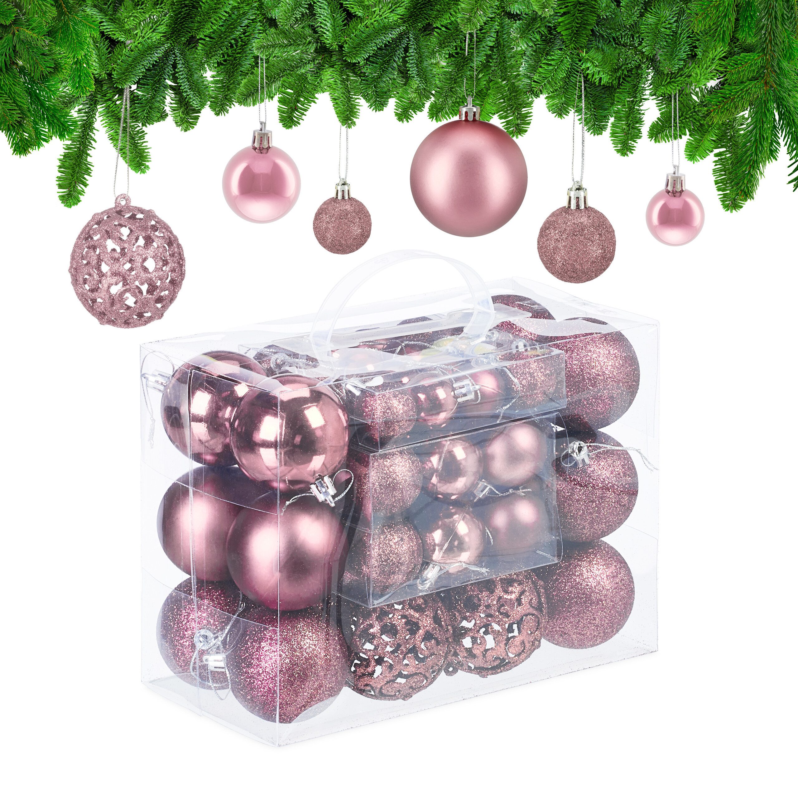 relaxdays Weihnachtsbaumkugel Weihnachtskugeln im 50er Set (50 St), Rosa