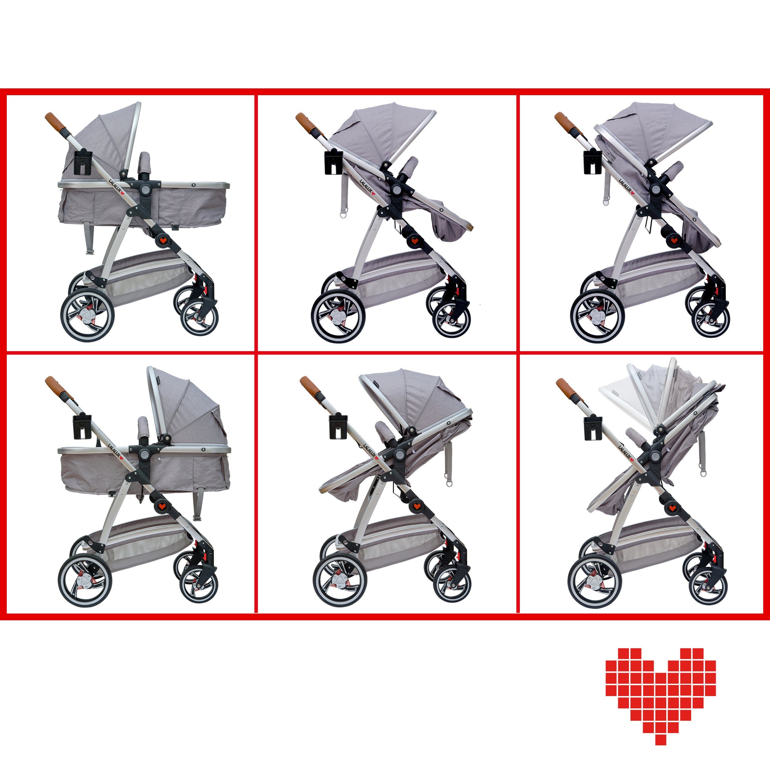 Lalalux Kombi-Kinderwagen Kinderwagen Babyboomer, 3 aus und in Dunkelgrau/Mint Kombi-Kinderwagen, wetterfestem atmungsaktivem Material 1