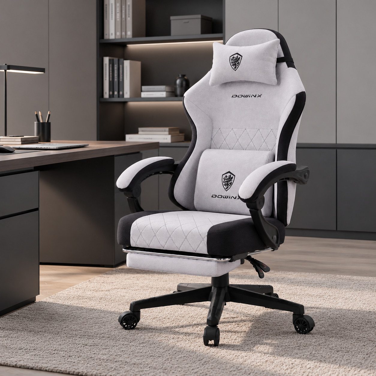 Dowinx Gaming-Stuhl Lendenwirbelstütze Bürostuhl mit Fußstütze für Erwachsene (Packung), Ergonomischer Gaming Sessel Groß und Hoch für Office Gaming 135KG – Bild 2 von 5