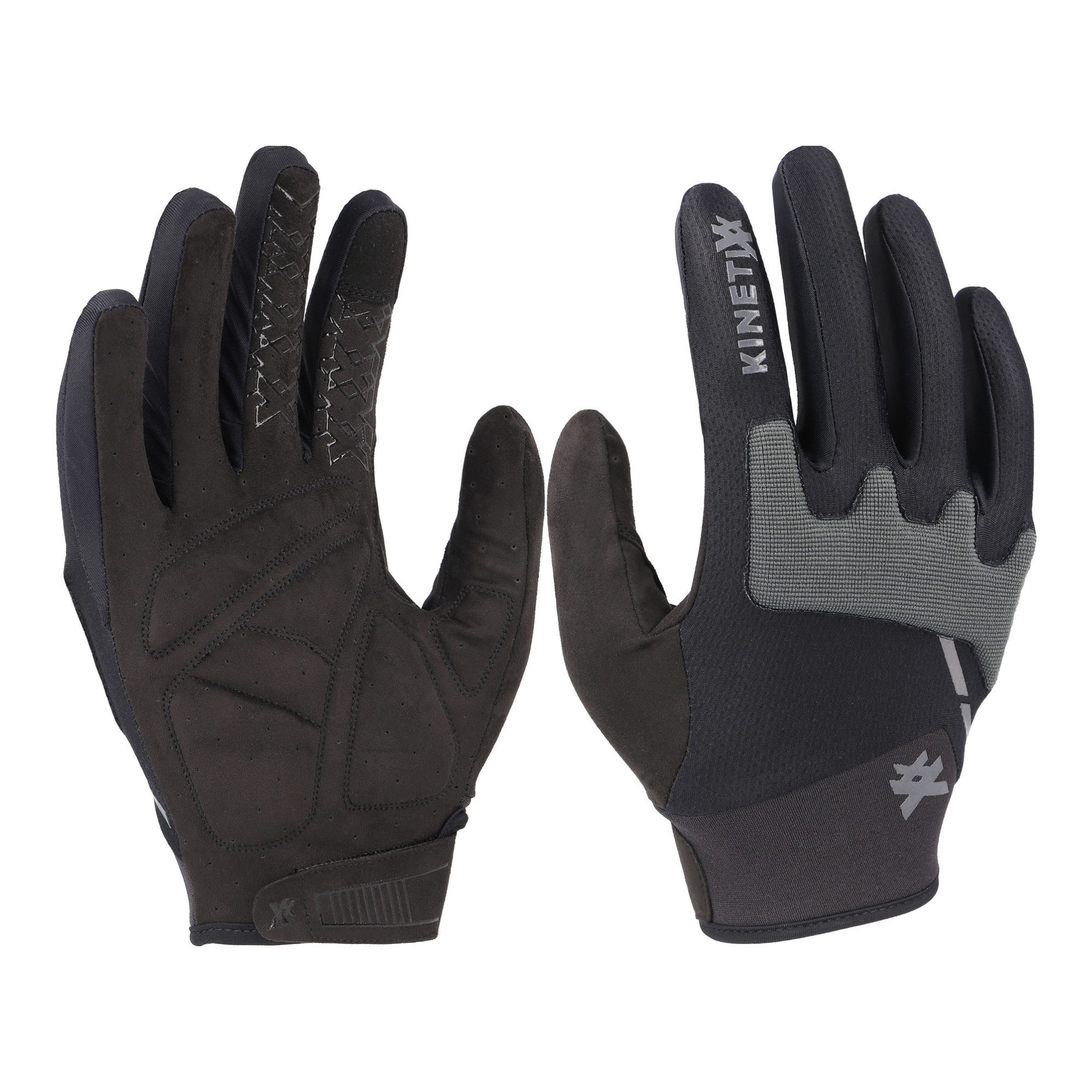 Kinetixx Fahrradhandschuhe KinetiXx Liard, Performance MTB & E-MTB Langfinger-Handschuh (in anthrazit und cchwarz/weiß) Anatomische Passform, Atmungsaktiv, Touchscreen kompatibel, Hoher