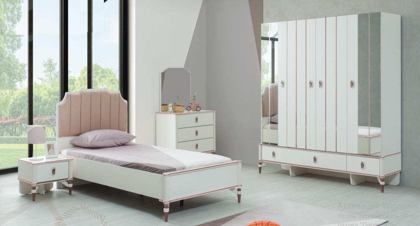 JVmoebel Schlafzimmer-Set Komplette Mädchen Holz Kindermöbel Spiegel), Europa (5-St., 5tlg Kinderzimmer in Kommode, Made Nachttisch, Kinderbett, Kleiderschrank, Bett Rosa, Set