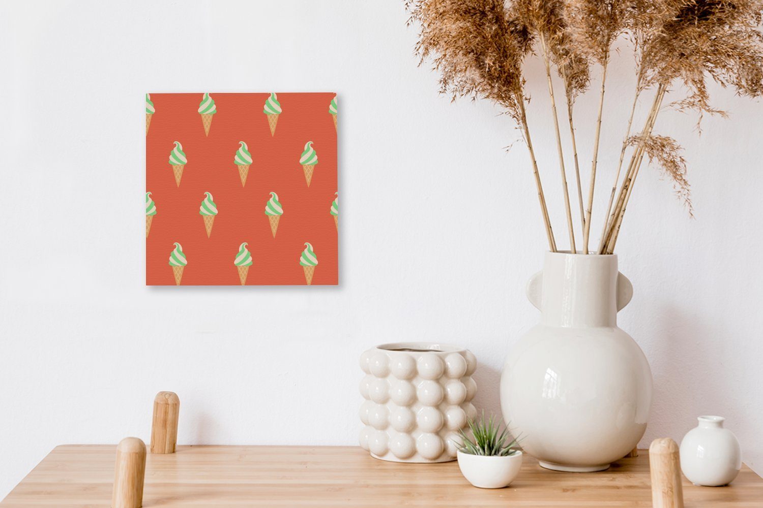 OneMillionCanvasses® Leinwandbild Eis - Schlafzimmer Muster Rot, für Wohnzimmer - (1 St), - Grün Leinwand Bilder