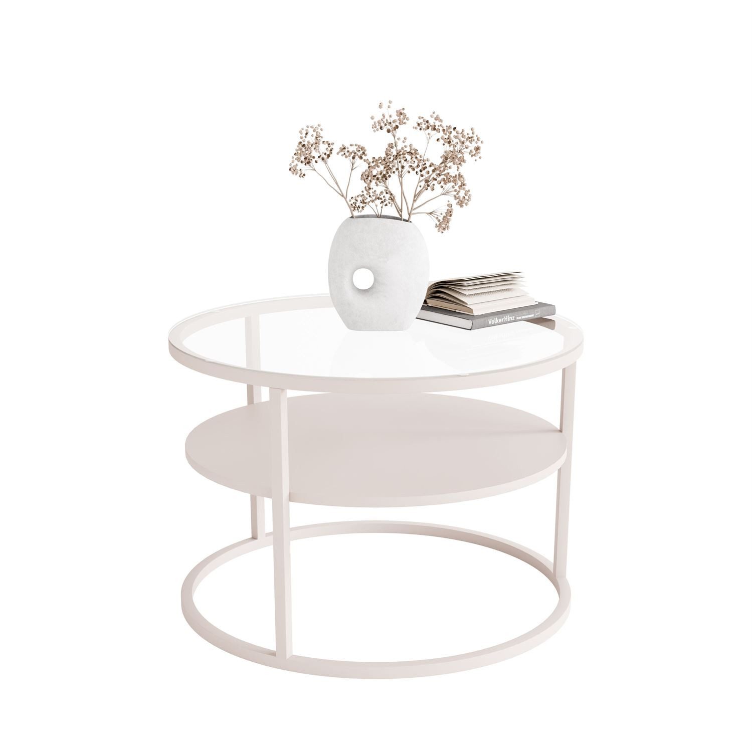 Lookway Couchtisch CIRI GLASS Kaschmir mit Ablage (1 Tisch), Durchmesser: ⌀ 70 cm