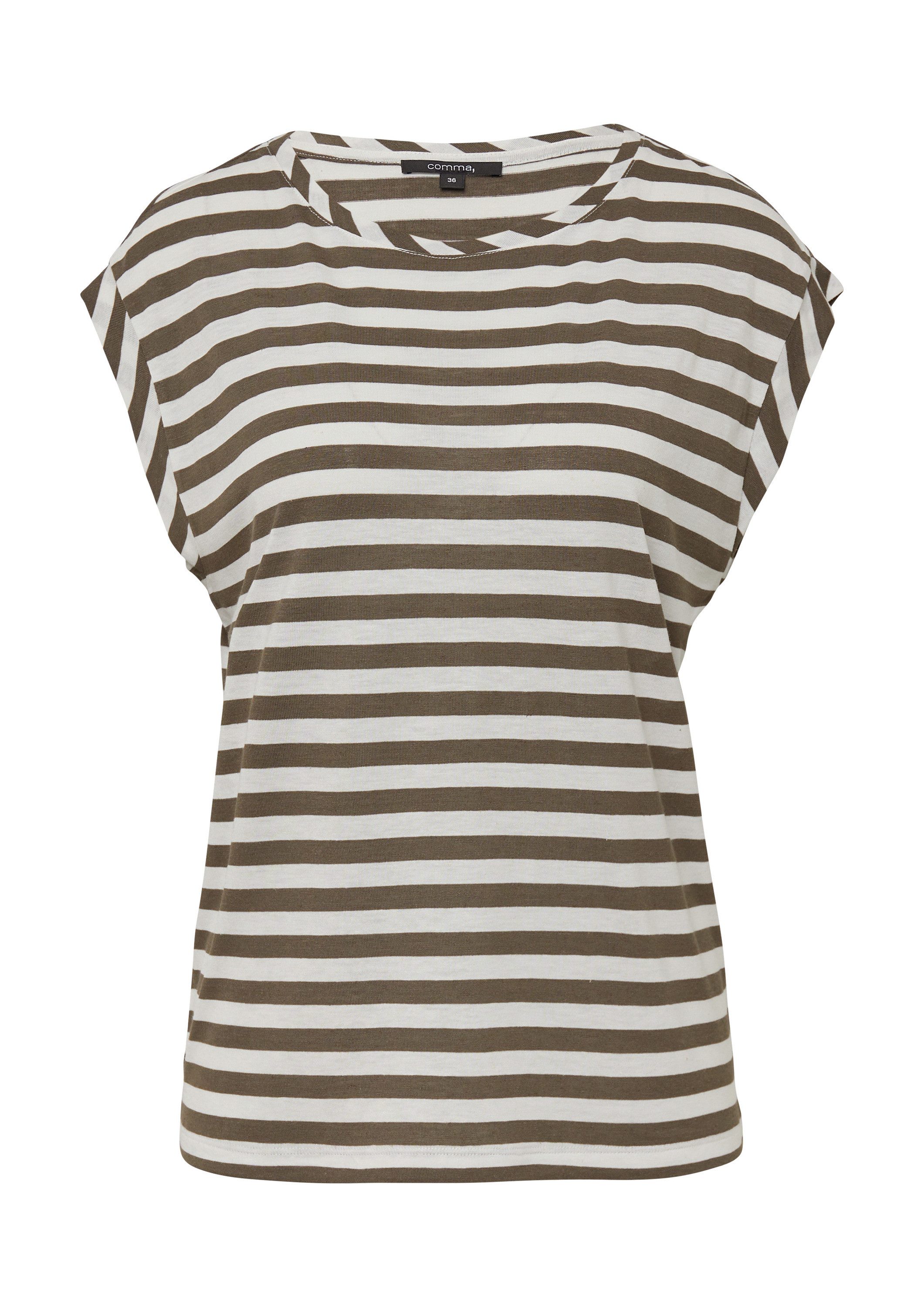 comma Kurzarmshirt T-Shirt Gestreiftes T-Shirt aus Leinenmix im Relaxed Fit günstig online kaufen
