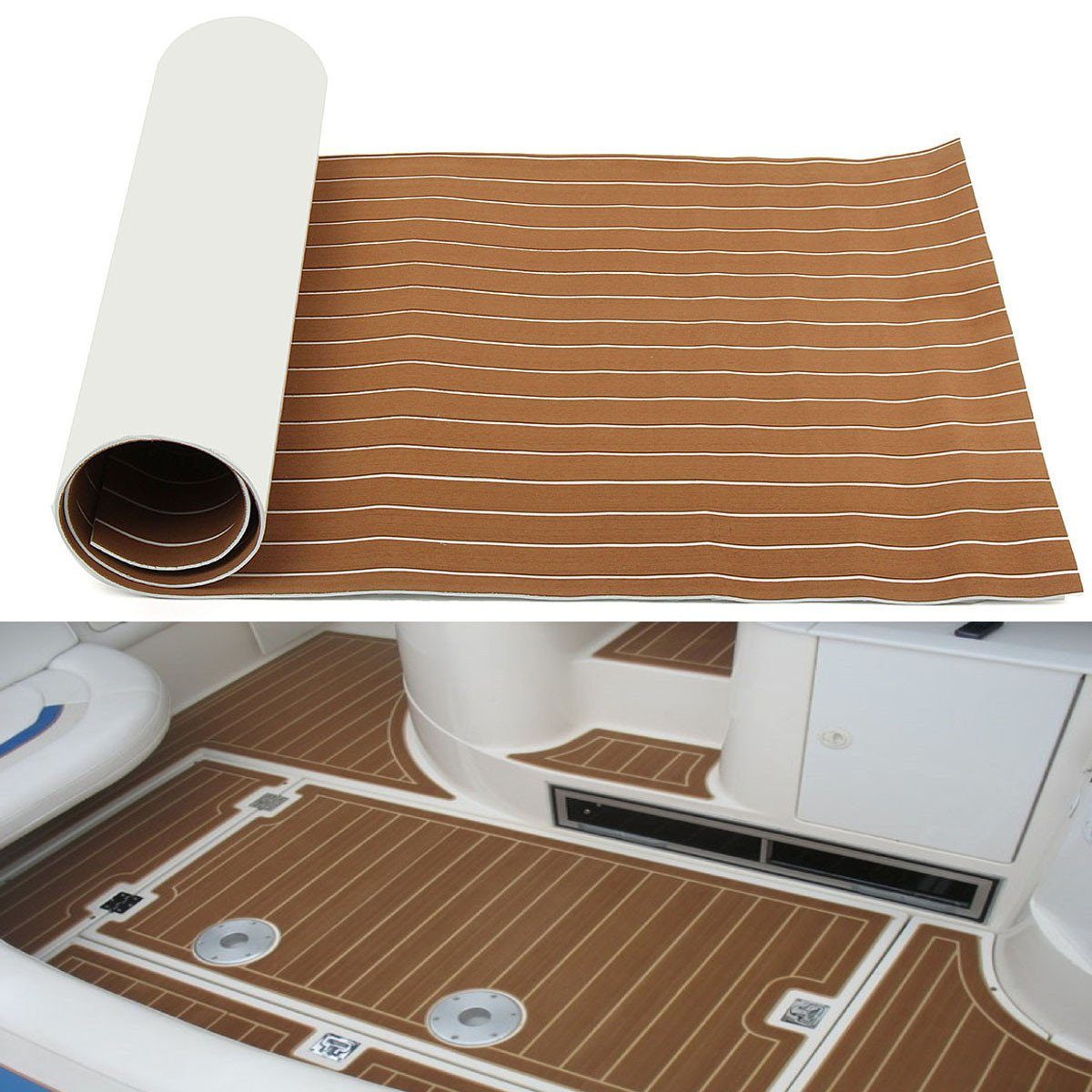Insma Bodenmatte (1-St., 240x90cm, 6mm), EVA Schaum Boot Yacht Deck Bodenbelag Matte Teppich Pad Selbstklebend Braun