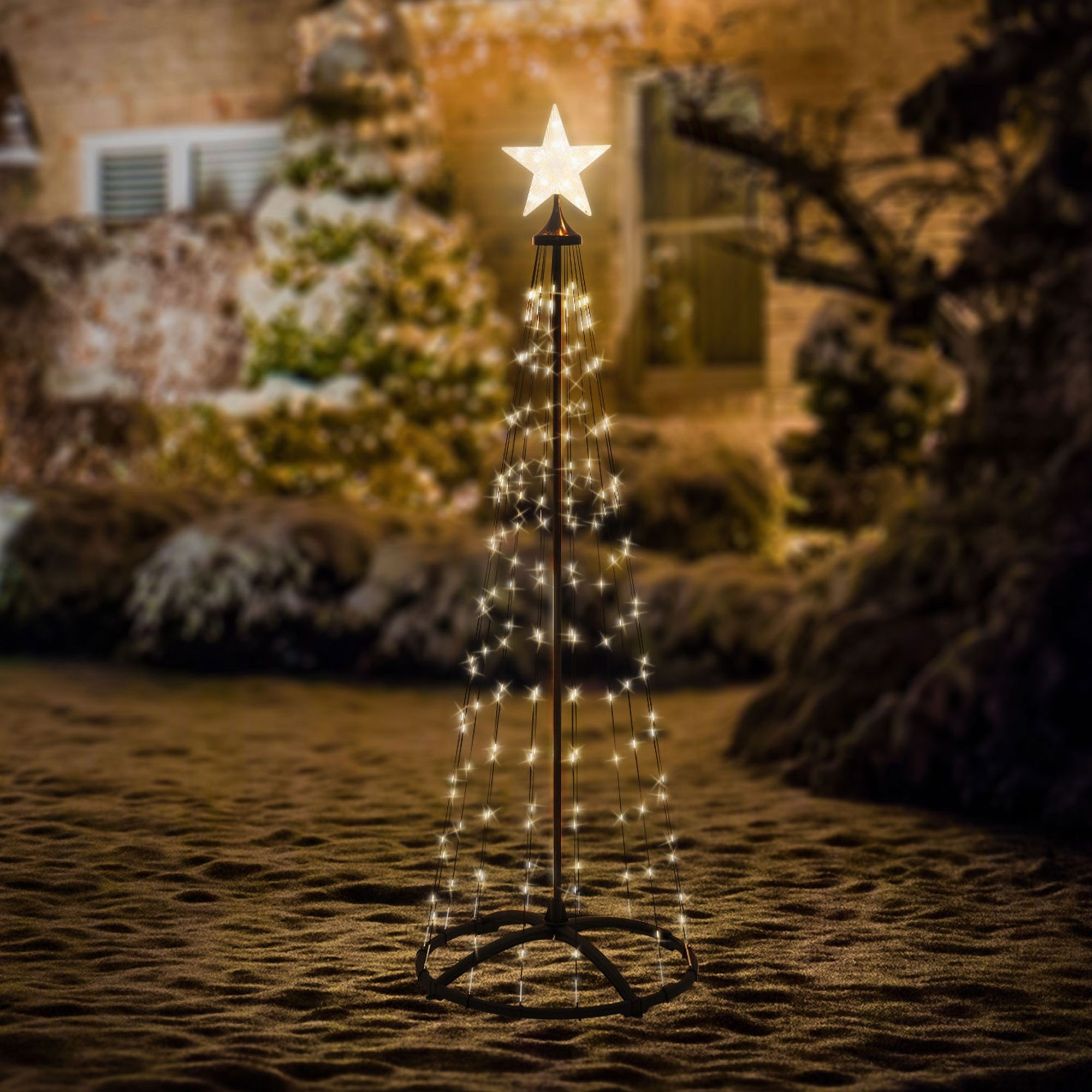 ECD Germany LED Baum LED Weihnachtsbaum Außen mit Sternspitze Lichterpyramide Lichterbaum, 150 cm Weihnachtsdeko Lichterkette mit 154 LED Warmweiß Timer Dimmbar