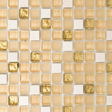 Mosani Mosaikfliesen Glasmosaik Naturstein Mosaikfliese weiß matt gold