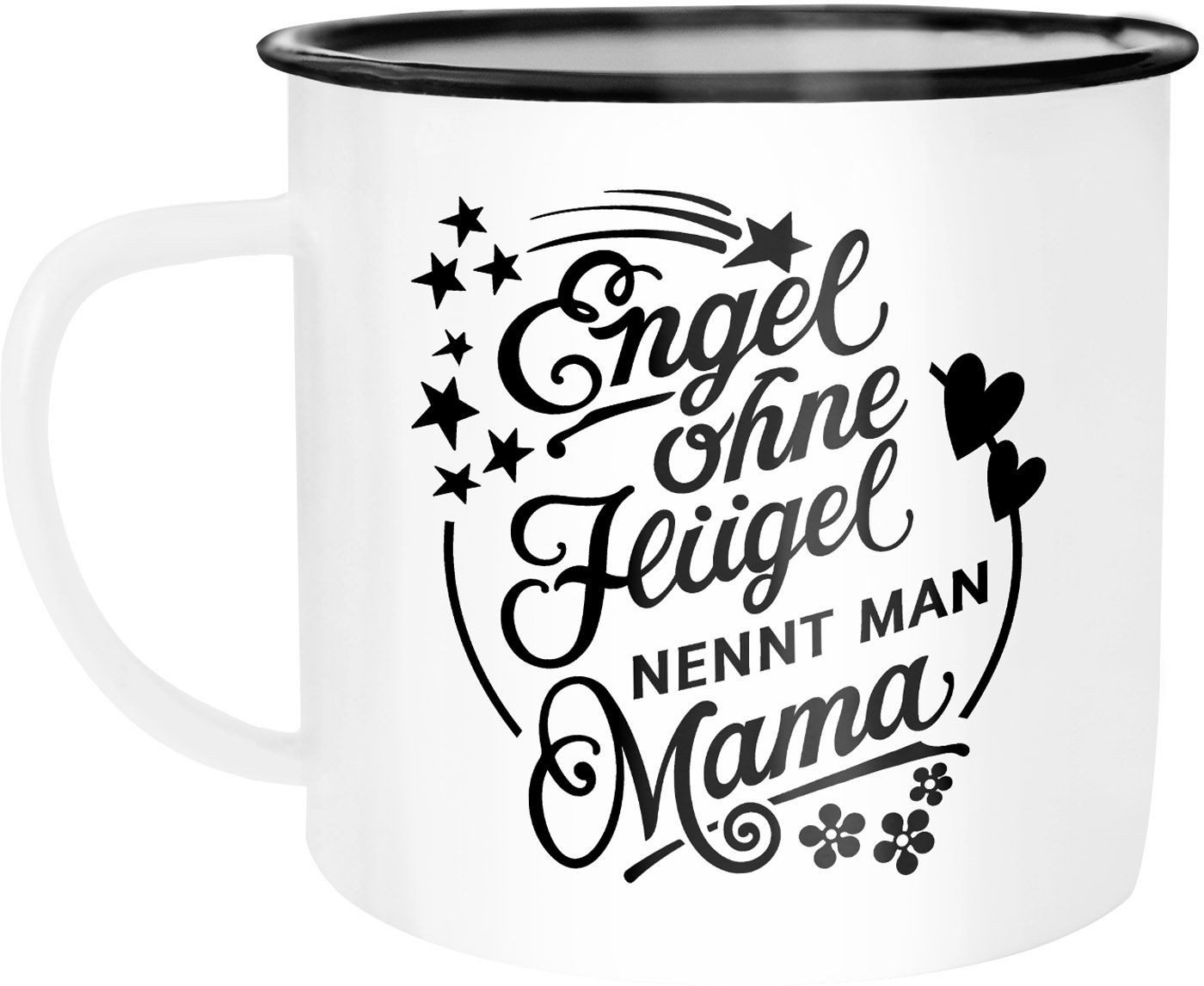 MoonWorks Tasse Emaille Tasse Becher Engel ohne Flügel nennt man Mama Muttertag, Emaille, emailliert und mit Aufdruck