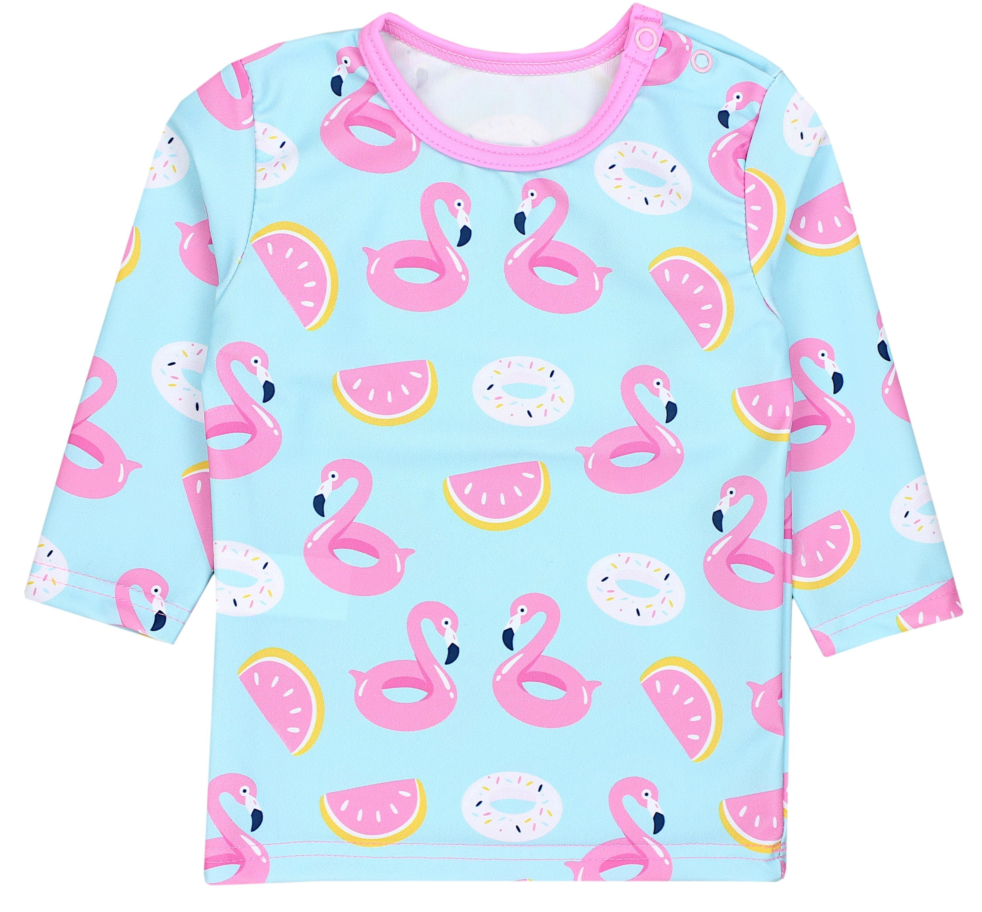 Hellgrün Shirt Badeanzug Zweiteiler Rosa Mädchen / Langarm Badeanzug Badehose / Kinder UV-Schutz Aquarti Baby Flamingos Set