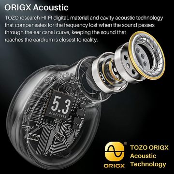 TOZO Bluetooth 5.3 Kabellos Sport IPX8 Wasserdicht In-Ear-Kopfhörer (Schnelles Aufladen für klare Stimmen und ununterbrochenen Musikgenuss., mit kabellosem Ladecase Mikrofon Premium Sound Bass)