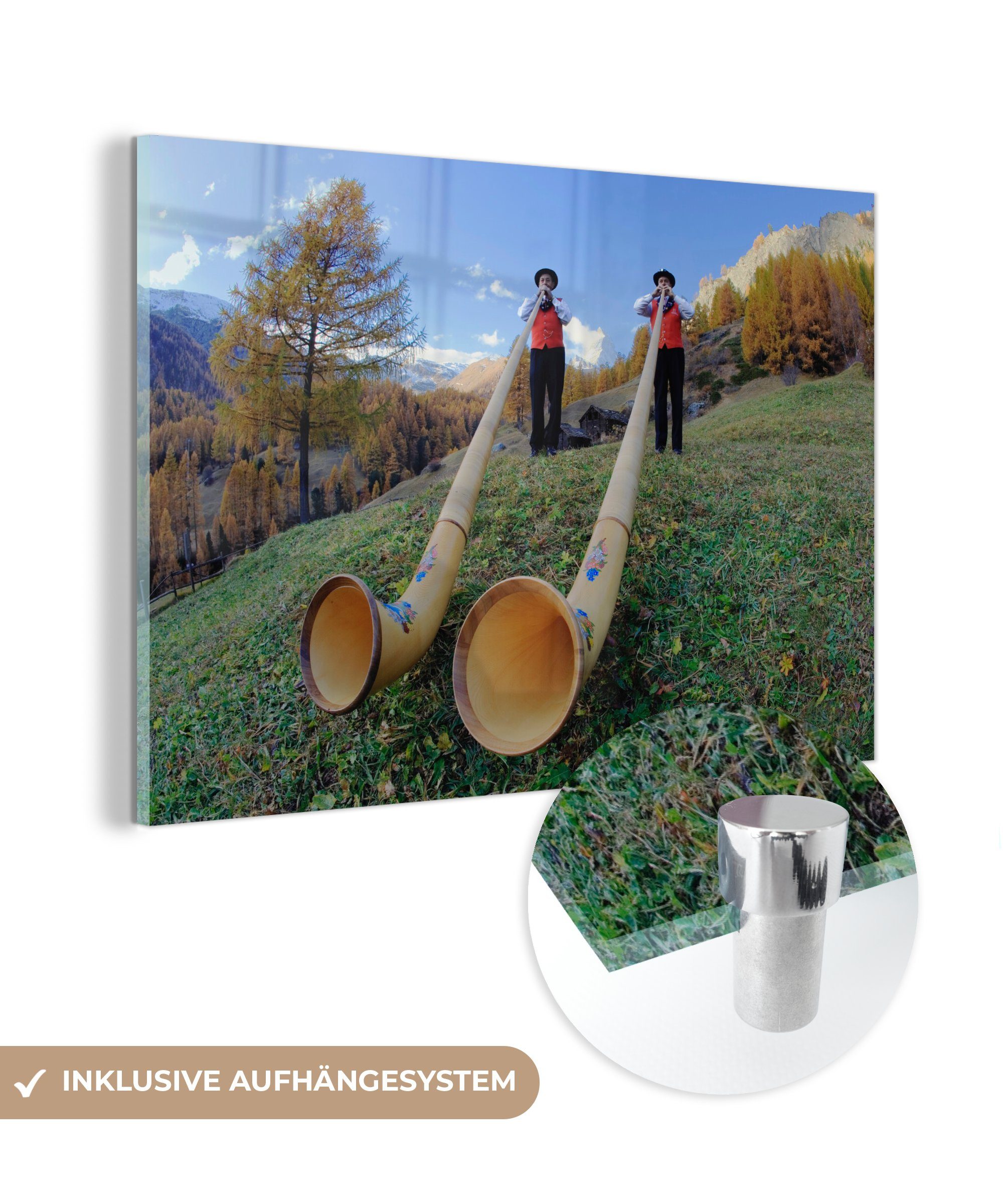 MuchoWow Acrylglasbild Alpen - Mensch - Alphorn, (1 St), Acrylglasbilder Wohnzimmer & Schlafzimmer