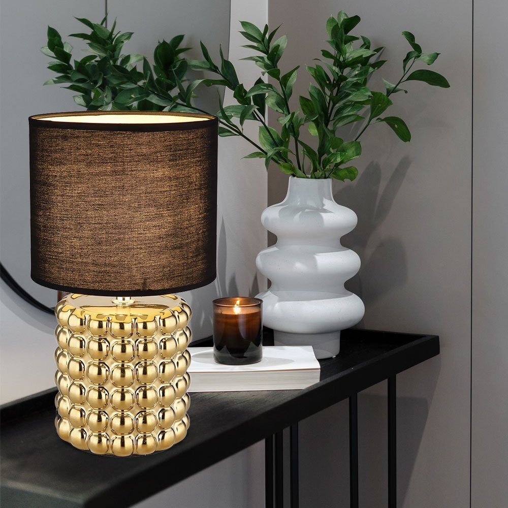 etc-shop LED Tischleuchte, Leuchtmittel nicht inklusive, Tischlampe  Schlafzimmerleuchte Nachttischlampe Keramik Textil Gold | Tischlampen