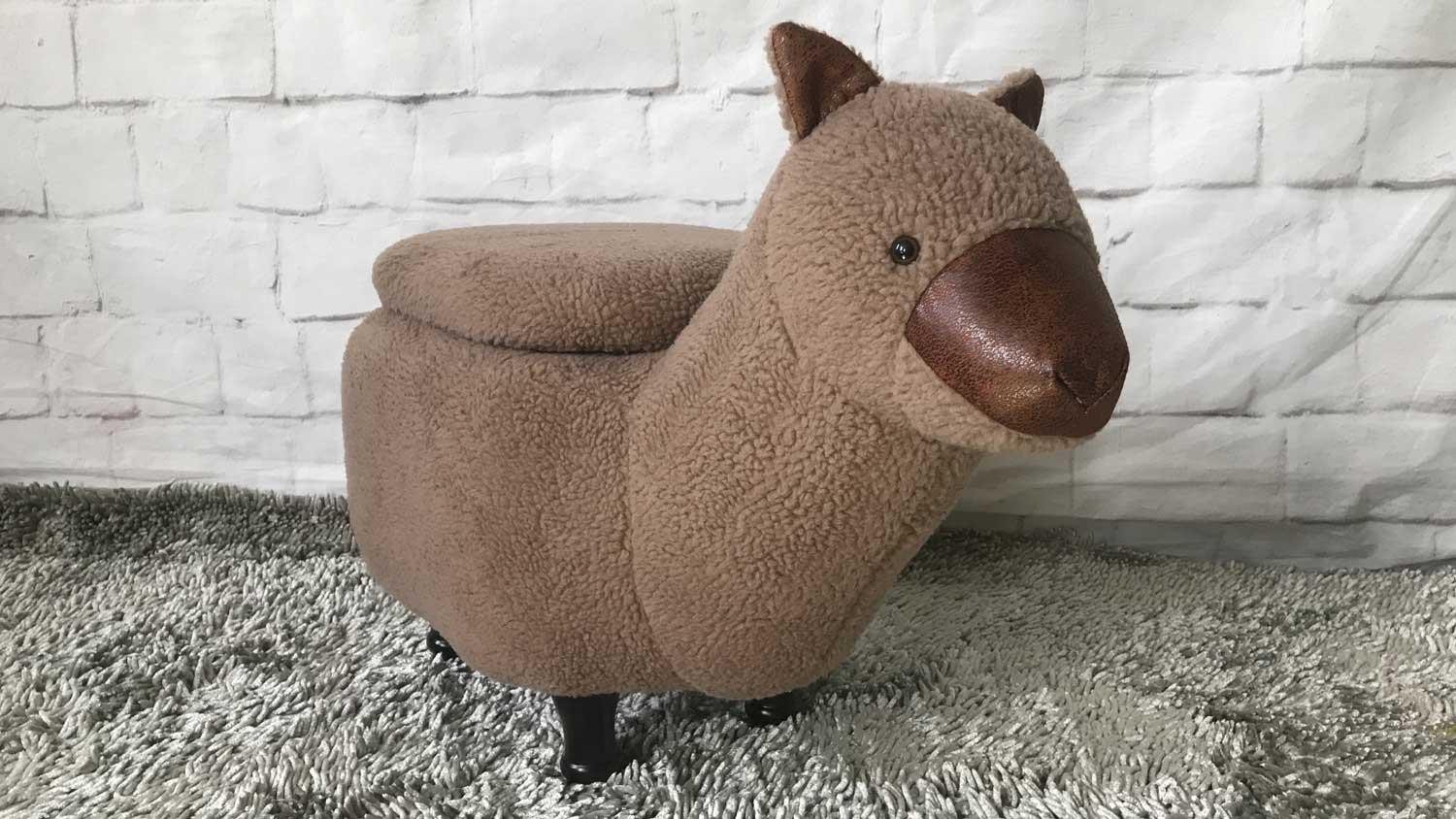 Möbel Akut Kinderhocker Tierhocker Alpaka braun Holz schwarz mit Staufach