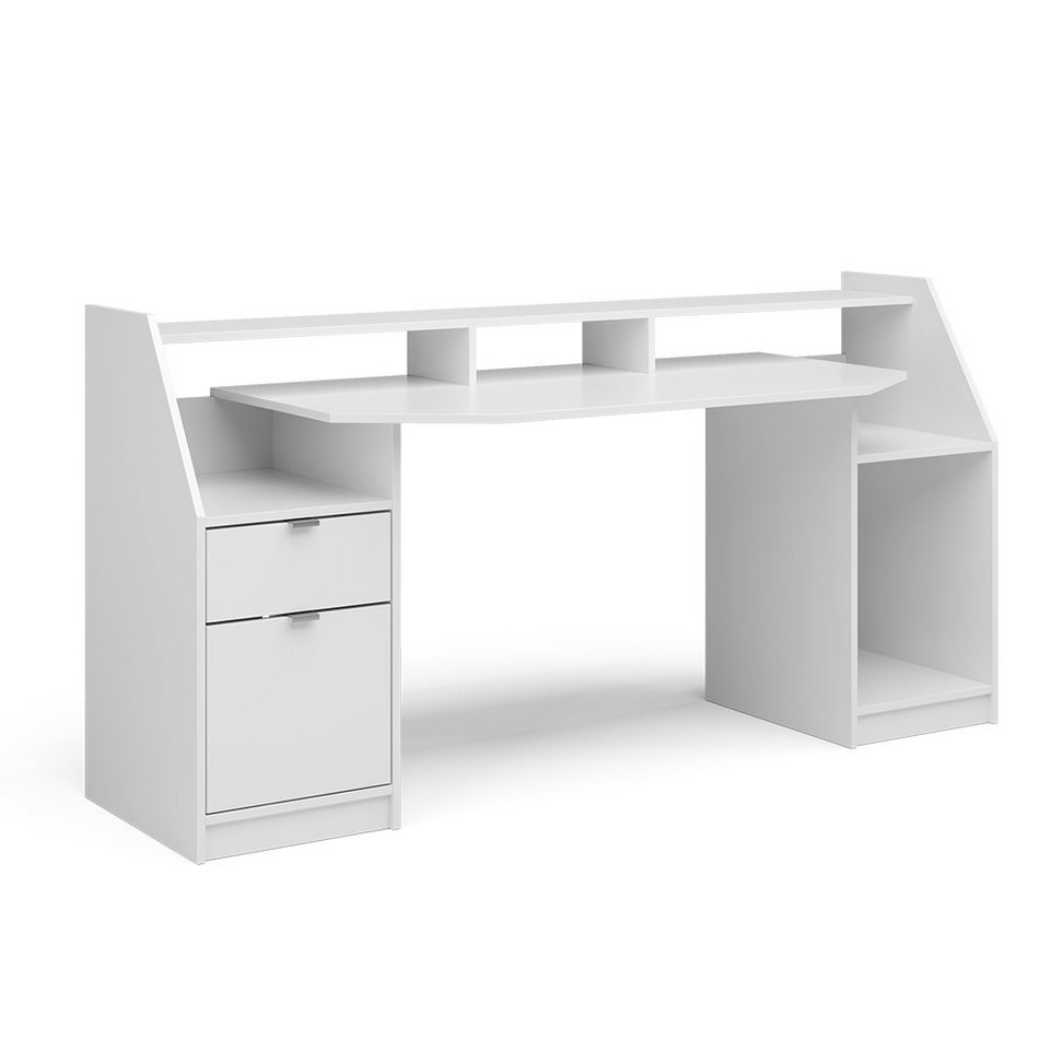 Computertisch Schreibtisch Bürotisch mit Glasplatte PC-Tisch Weiß