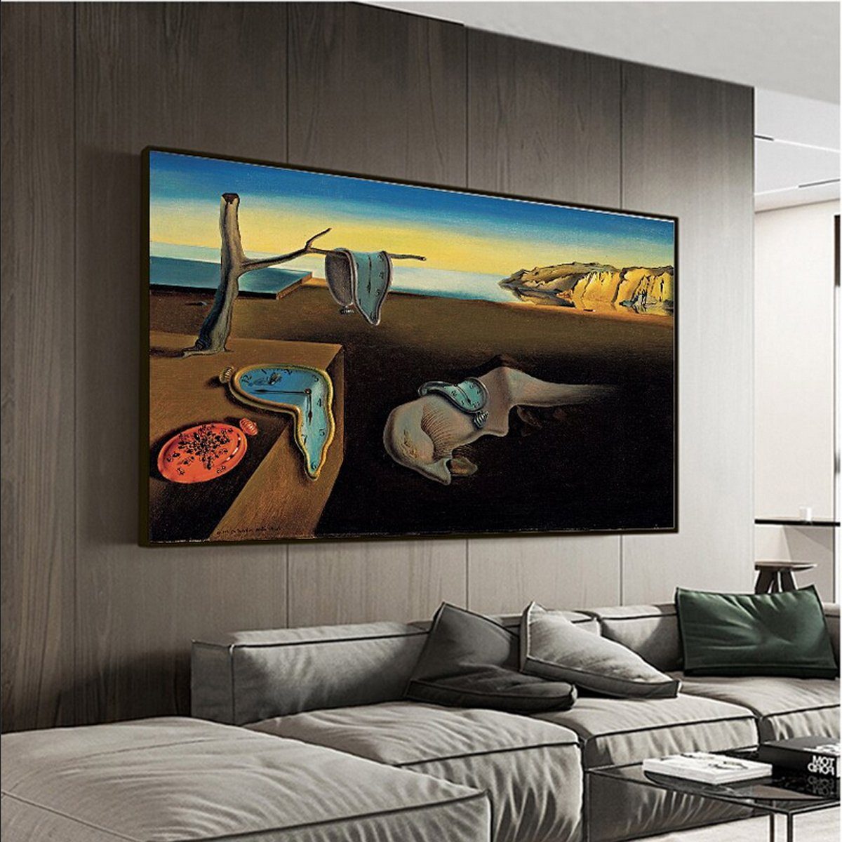 TPFLiving Kunstdruck (OHNE RAHMEN) Poster - Leinwand - Wandbild, Salvador Dali - Die Beständigkeit der Erinnerung 1931 - (Die zerrinnende Zeit / Die weichen Uhren), Farben: Blau, Gelb, Braun - Größe: 20x30cm