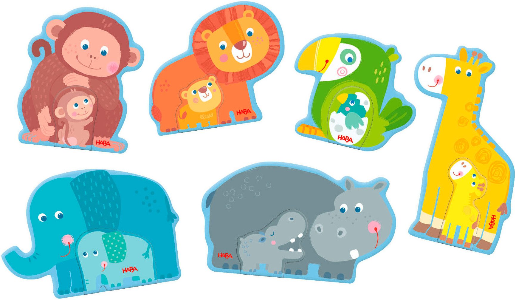 Haba Puzzle 6 erste Puzzles Tierfamilie, 12 Puzzleteile