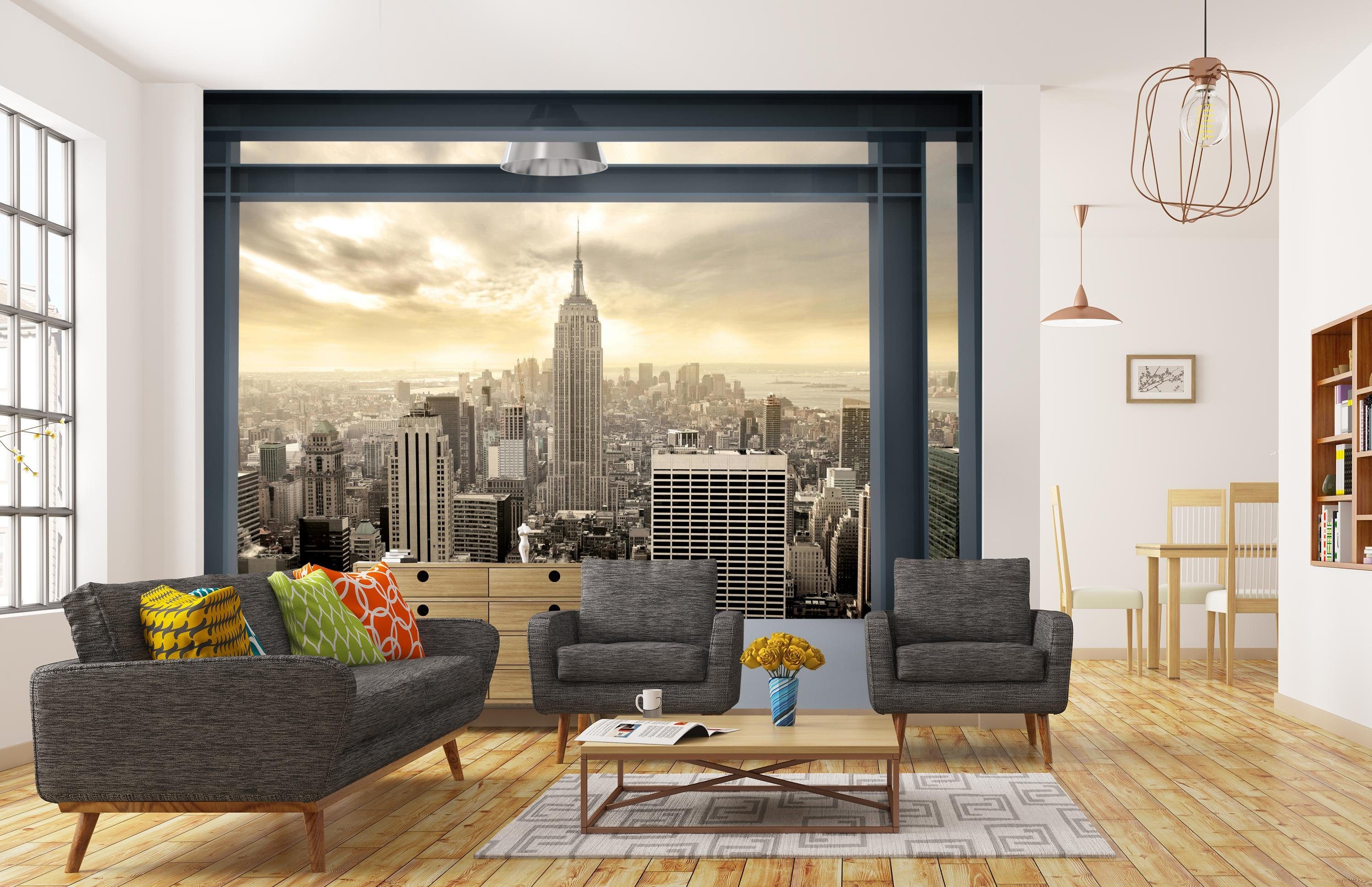 matt, aus wandmotiv24 York, New Vliestapete Wandtapete, glatt, von Fenster dem Motivtapete, Blick Fototapete