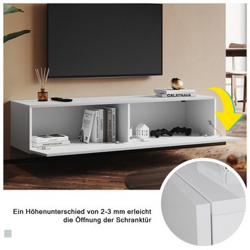 SONNI Lowboard Lowboard TV Hängend,Weiß 140x40x30cm,Hochglanz,stehend und hängend