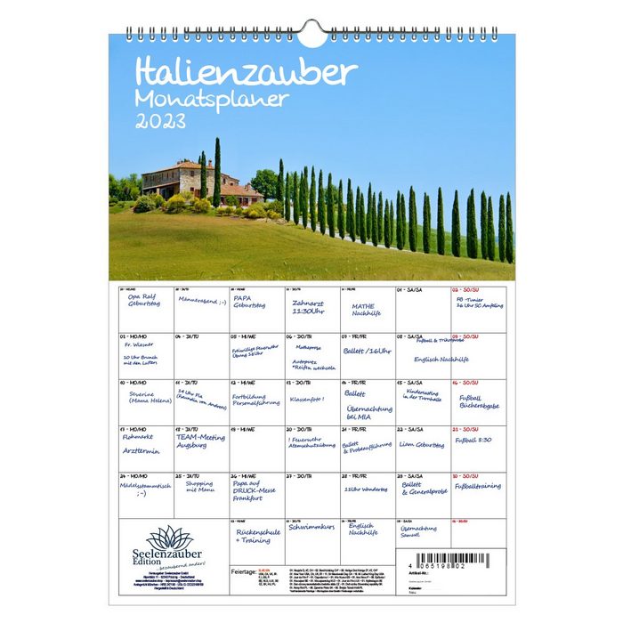 Seelenzauber Wandkalender Italienzauber Planer DIN A3 - Kalender für 2023 Italien - Seelenzauber