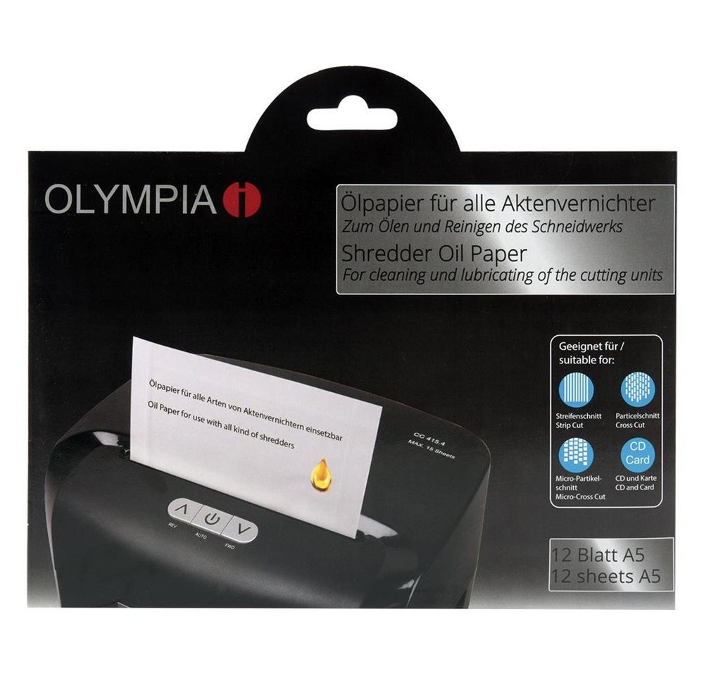 OLYMPIA OFFICE Aktenvernichter 9130, Ölpapier für Aktenvernichter, 12 Blatt Größe A5