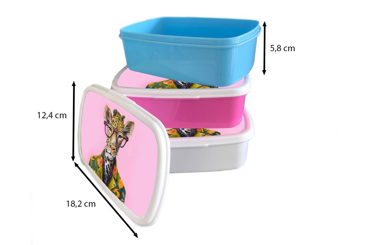 MuchoWow Lunchbox Tiere - Snackbox, Kunststoff rosa - Brille (2-tlg), Brotbox Kinder, Giraffe für Kunststoff, Mädchen, - Brotdose Blumen, Erwachsene