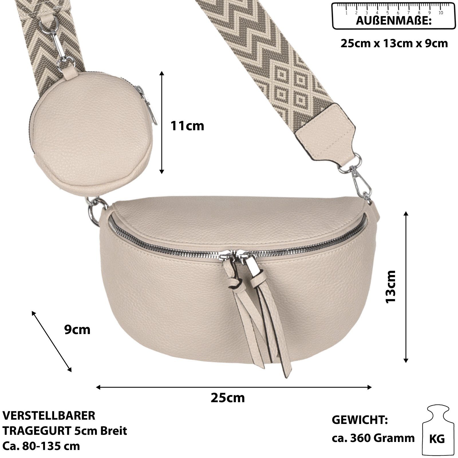 EAAKIE Gürteltasche Bauchtasche Umhängetasche Crossbody-Bag Kunstleder Italy-Design, als Schultertasche, CrossOver, Umhängetasche tragbar