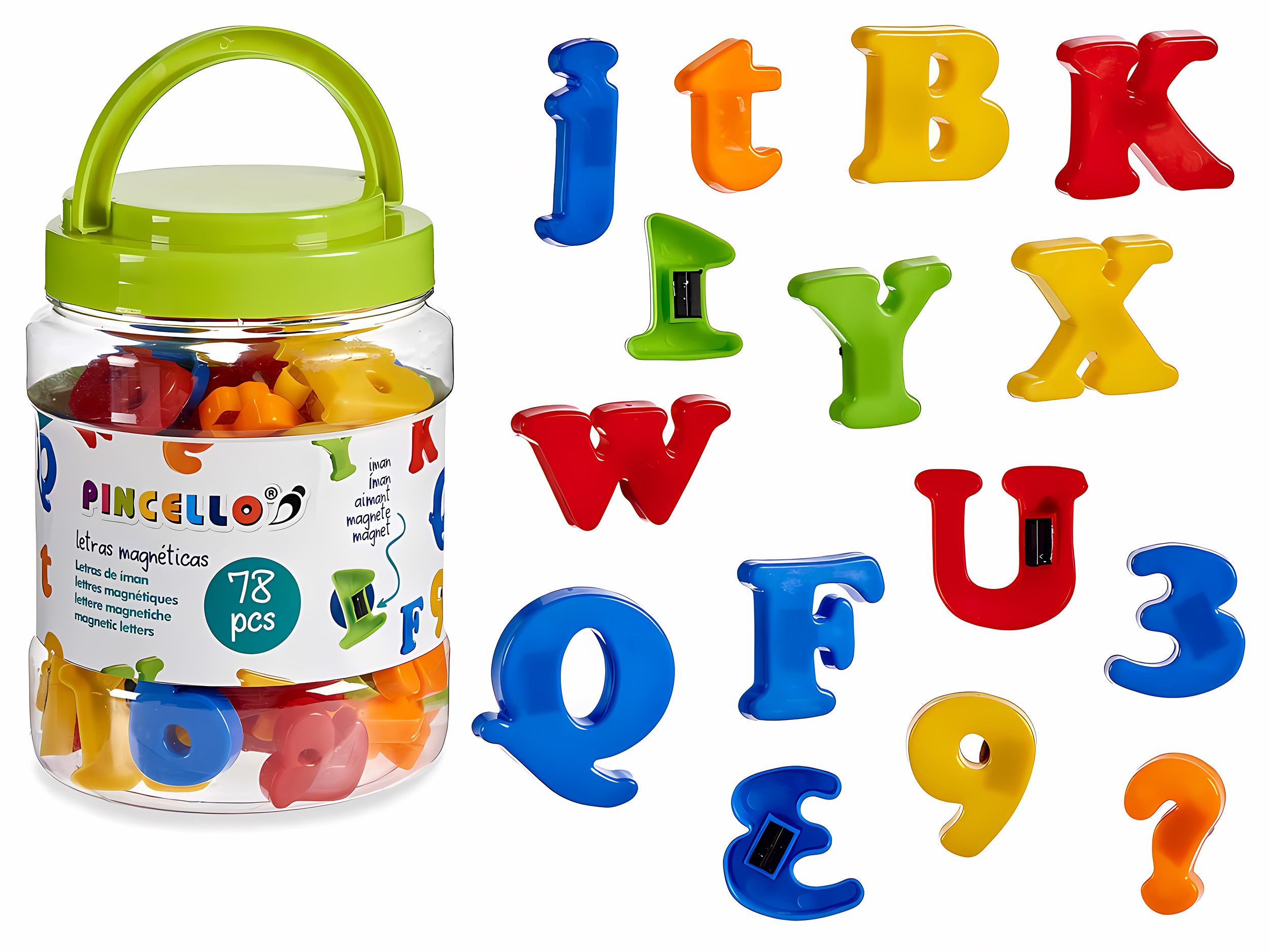Pincello Lernspielzeug 78 magnetische Buchstaben & Zahlen für Kinder Magnet Lernspielzeug 66 (78-St), Alphabet Set bunt Magnet Magnetzahlen Magnetbuchstaben Spielzeug